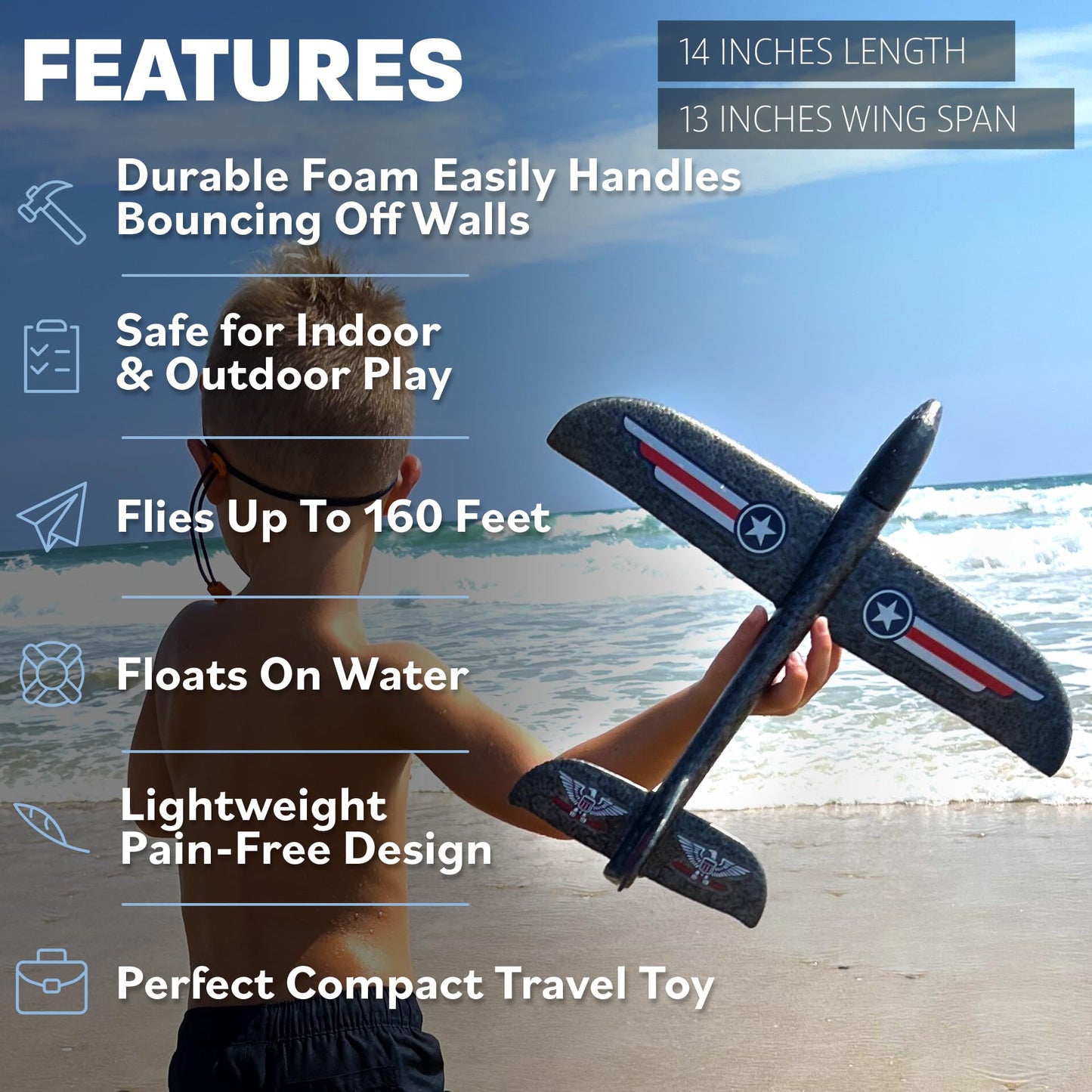 Foam Airplane Toy for Kids – Easy to Throw Glider Plane - Gifts for Boys or Girls & Birthday Gift Ideas - Soft & Safe Outdoor Toy - Summer Gifting Ideas Present Ages 3 4 5 6 7 8 9 10 11 12 +