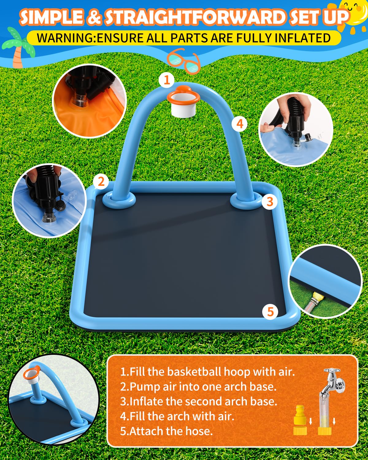 Octaplay Splash Pad for Kids & Dogs, Large Sprinkler Pad Water Toys with Basketball Hoop, Thickened Non-Slip Splash Mat, Foldable Play Pool & Outdoor Summer Toys Ages 4-12 (102" Splash Pad)