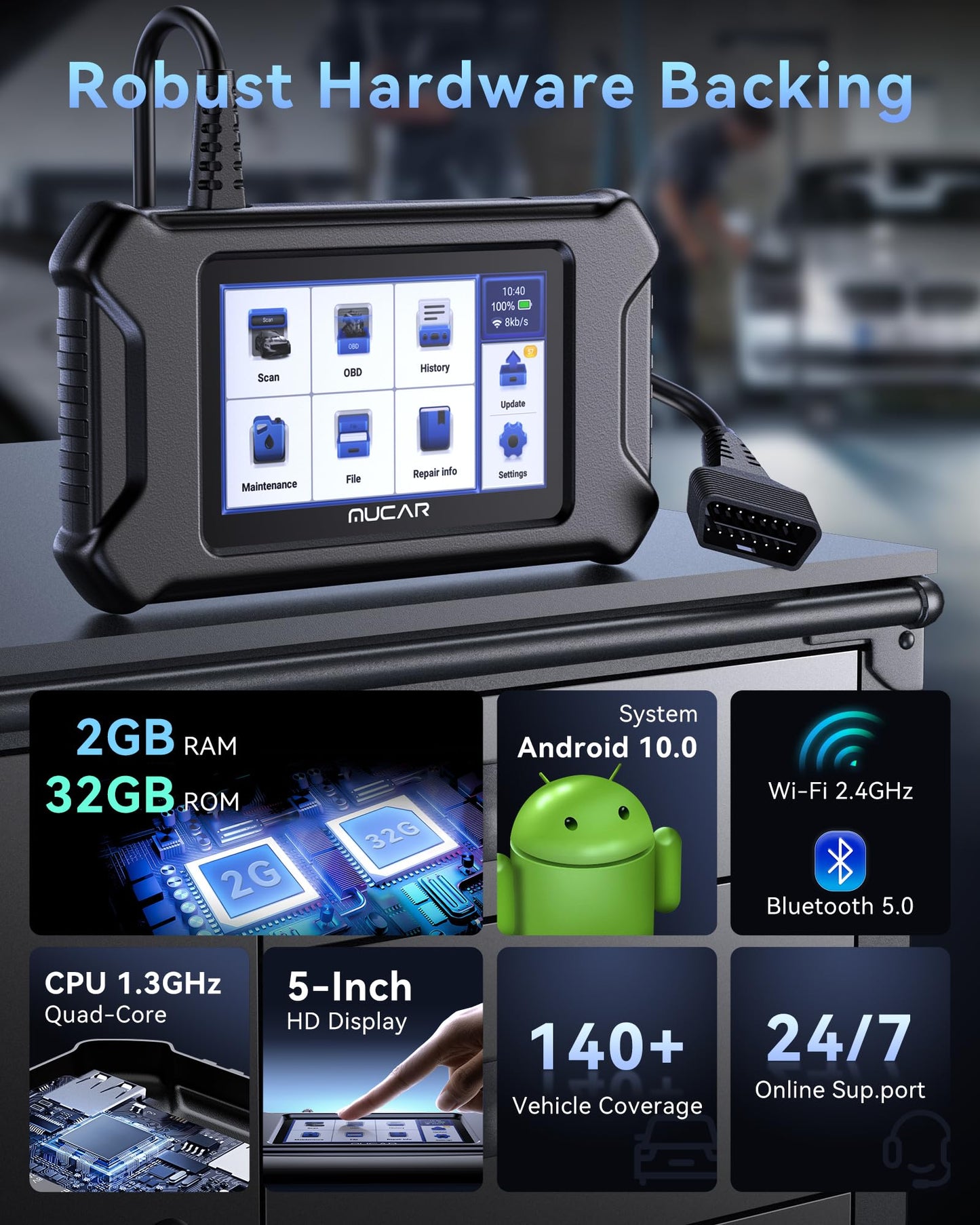 MUCAR CS90 OBD2 Scanner Diagnostic Tool with 28+ Reset Services, Oil/EPB/SAS/BMS/Injector, ABS Bleeding, Throttle Relearn, ABS SRS Engine Transmission Code Reader, FCA AutoAuth, Lifetime Free Update