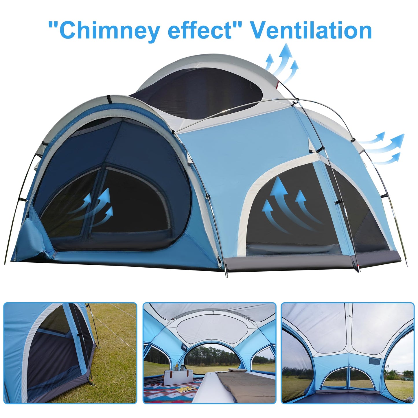 Vidalido 3-4 Person Camping Tent with 2 Large Mesh Door 4 Mesh Window Family Tents, Double Layer Waterproof Portable Easy Setup Camp Tent, Canvas Dome Tents for Camping Outdoor Hiking and Backpacking