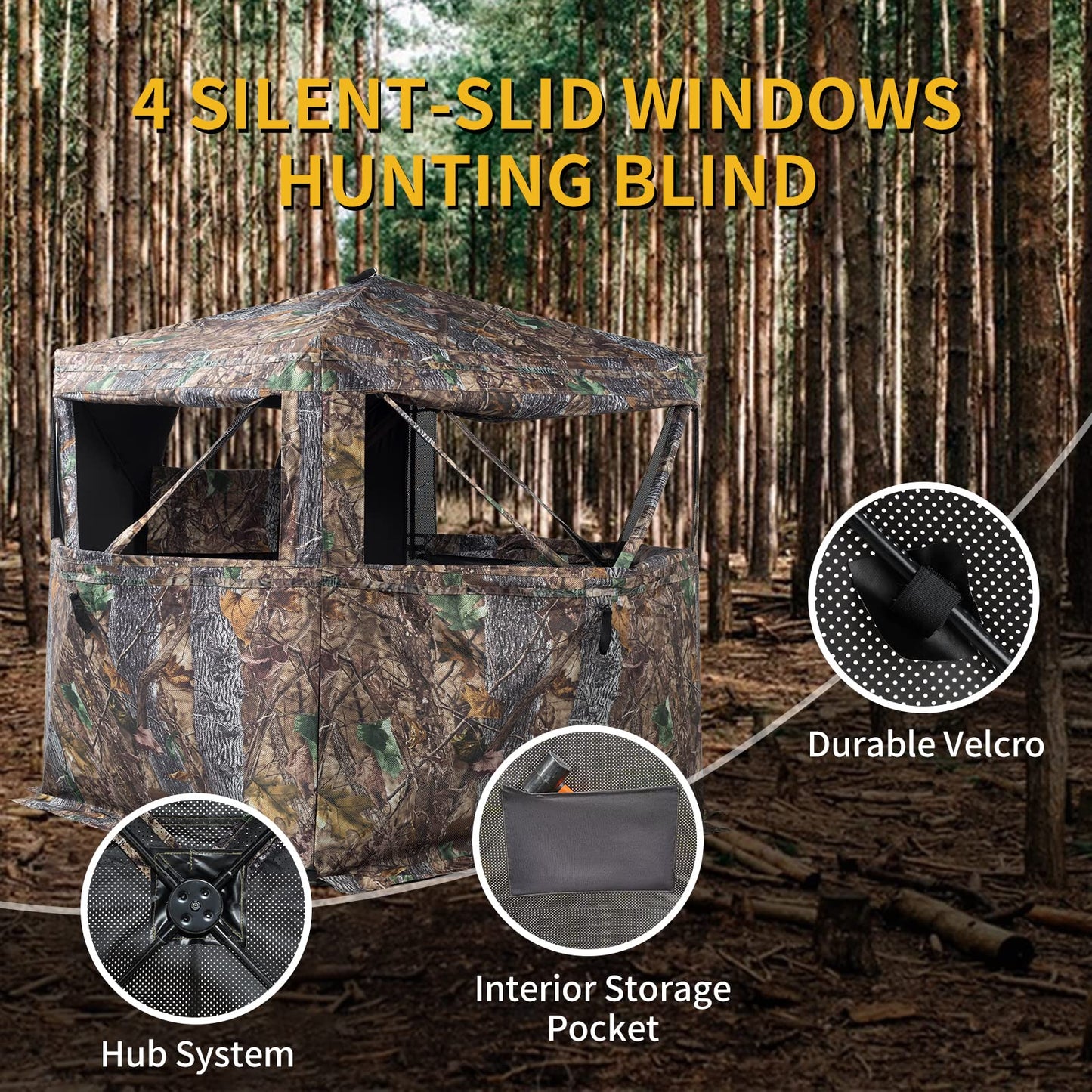 FUNHORUN Hunting Blind 360 Degree See Through Ground Blind with Chair and Carrying Bag, 2/3 Person Pop Up Camouflage Tent Portable Concealed Shelter