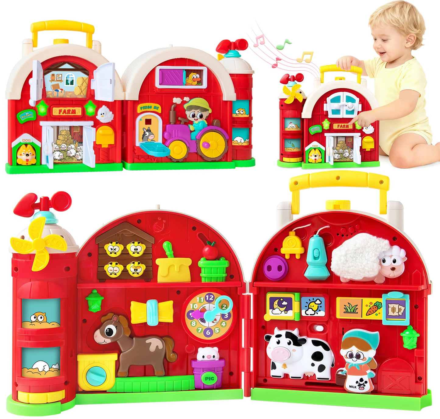 Toddler Toys for 1-2 Year Old Boys & Girls, Farm Barn Montessori Busy Board, Early Educational Toy for Kids 1-3, Motor Skills Developmental Toy for 12-18 Month, Christmas Birthday Gift for Aged 1+