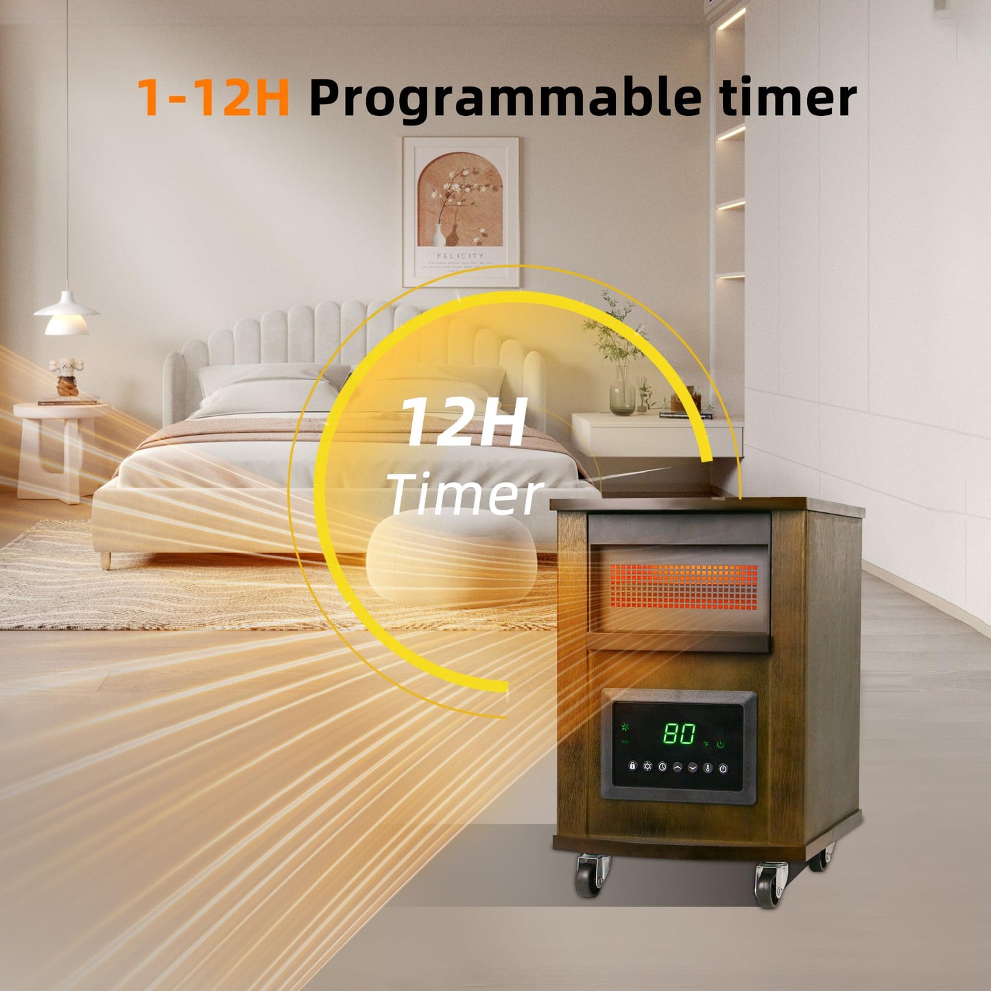 Infrared Heaters for Indoor Use 1500W Space heater with 3 Heat Settings Remote Overheat and Tip-over Proteciton Child Lock 12H Timer Electric Heater Indoor WEWARM