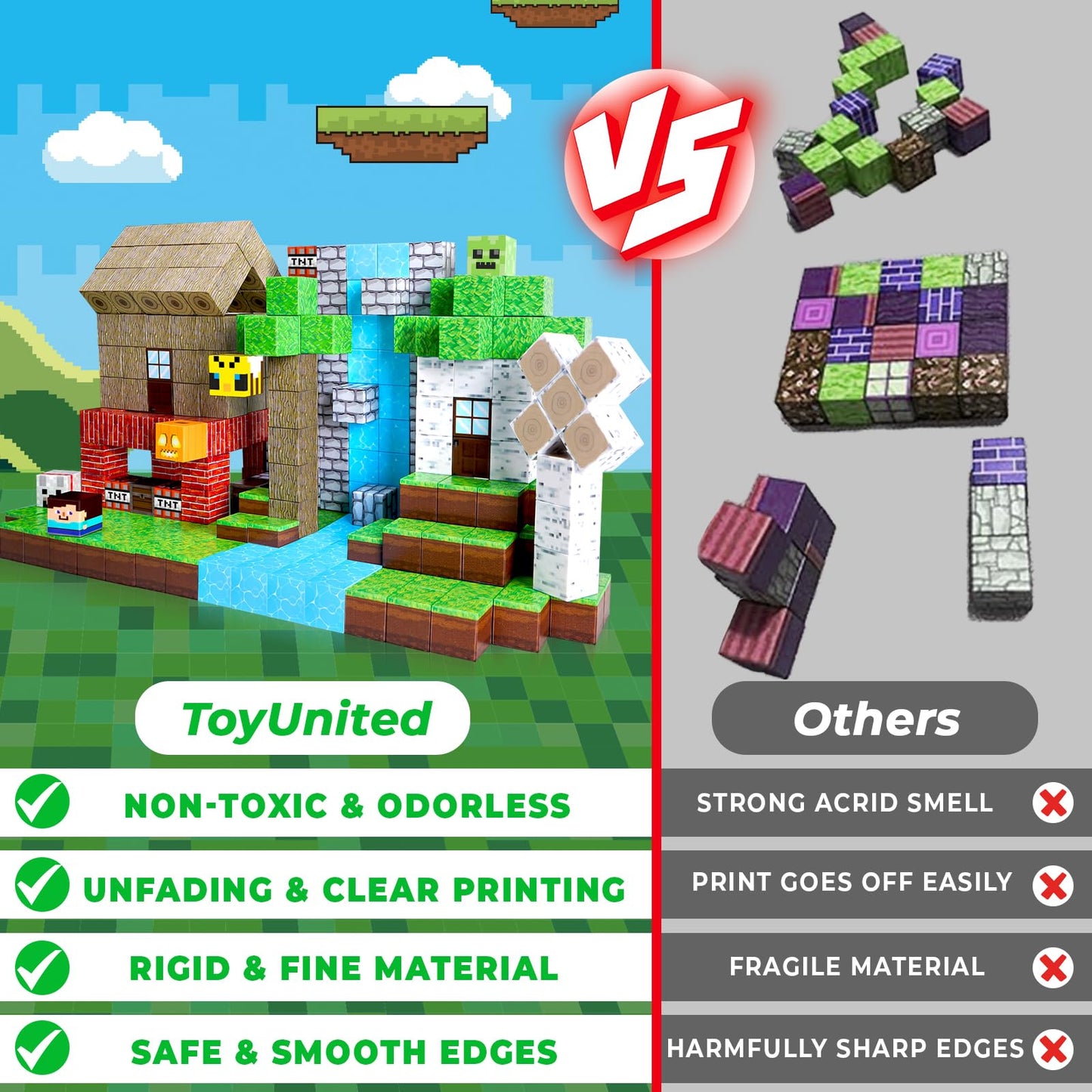 ToyUnited Magnetic Blocks-100PCS Magnetic Building Blocks Magnet Cube Toys Stacking,Build Forest World Set,STEM Montessori Sensory Toys for Kids Boys Girls Age 3 4 5 6 7 8 9 10 Easter Birthday Gift