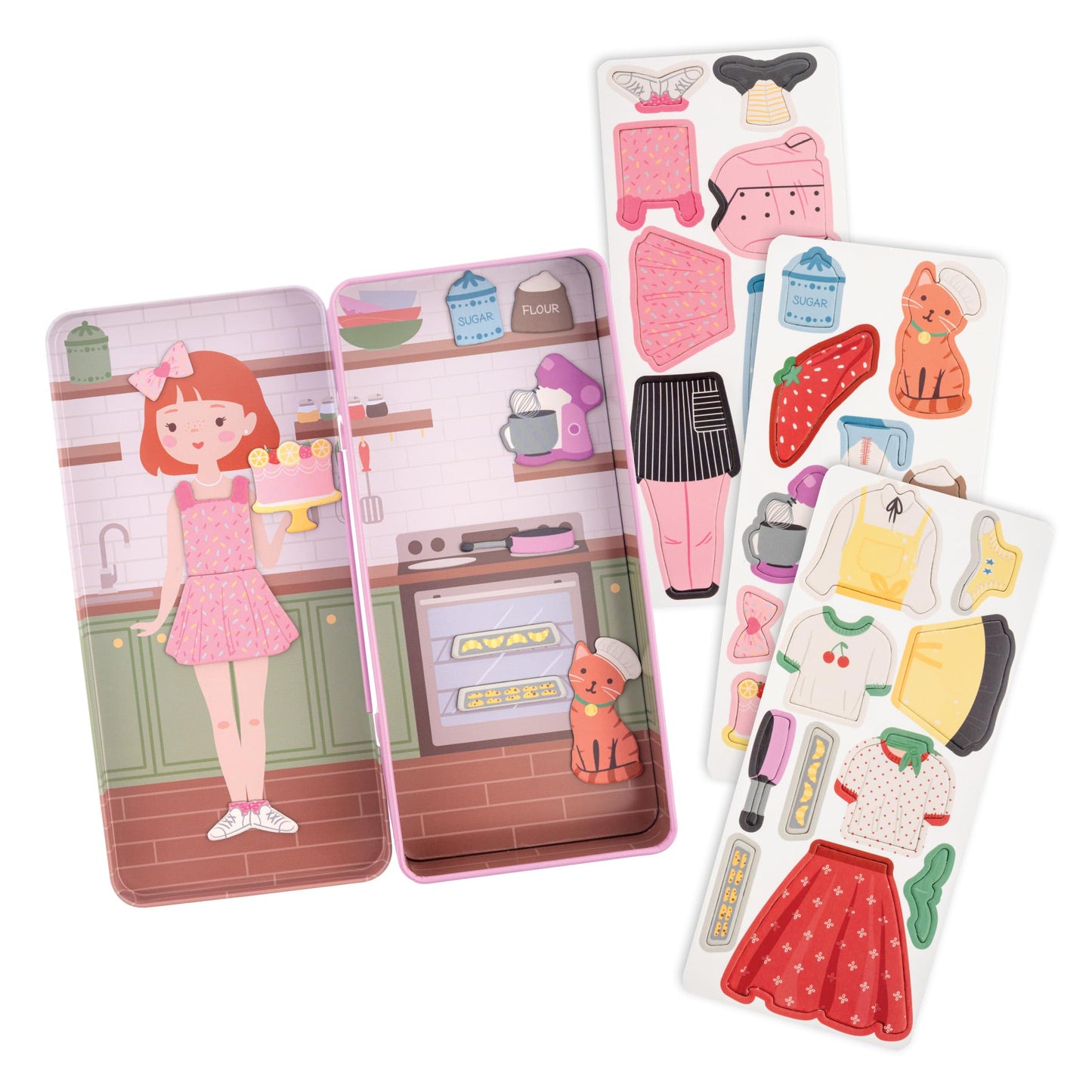 Stephen Joseph, Tall Travel Tin Magnetic Dress Up Playset for Kids - Portable Dress Up Toy with Carrying Case with 3 Magnet Sheets, Educational Pretend Play Activity