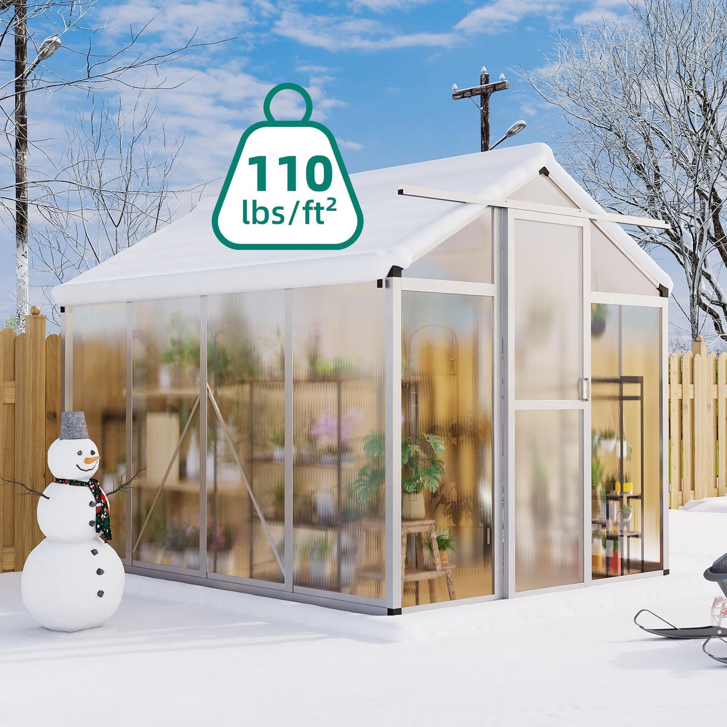 Garvee 6x8 FT Greenhouse - Aluminum Greenhouses for Outdoors, Large Polycarbonate Greenhouse with Roof Vent, Heavy Duty Walk-in Green Houses for Outside Garden, Backyard, Patio, Lawn, Easy Assembly