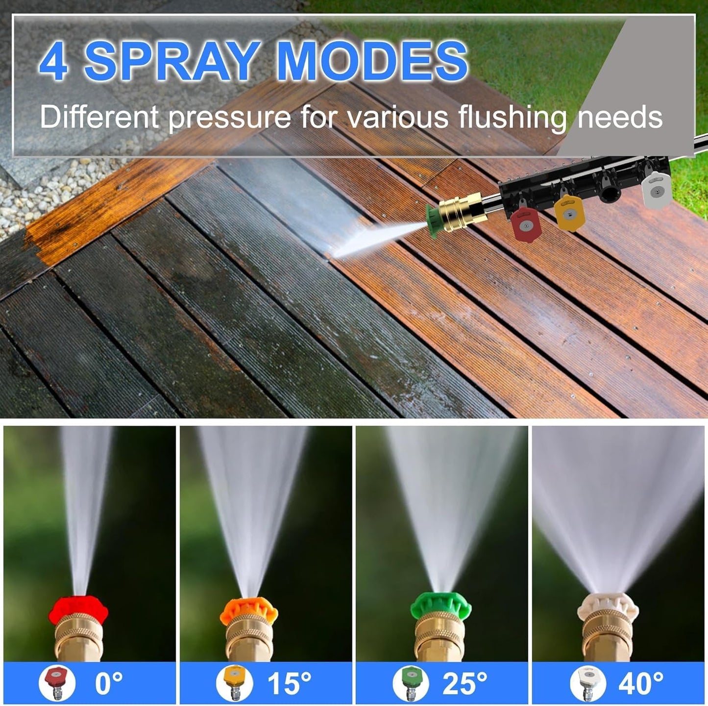 Pressure Washer 4 Wheels with Anti-Tipping Technology, Soap Tank 4 Nozzles for Patios Cars Home