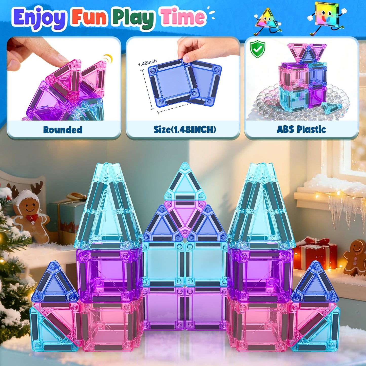 Soyee Magnetic Tiles Toddler Toys Travel Essential Games Magnet Building Blocks STEM Sensory Educational Toys for 3 4 5 6 7 8+ Year Old Boys Girls Christmas Birthday Gifts