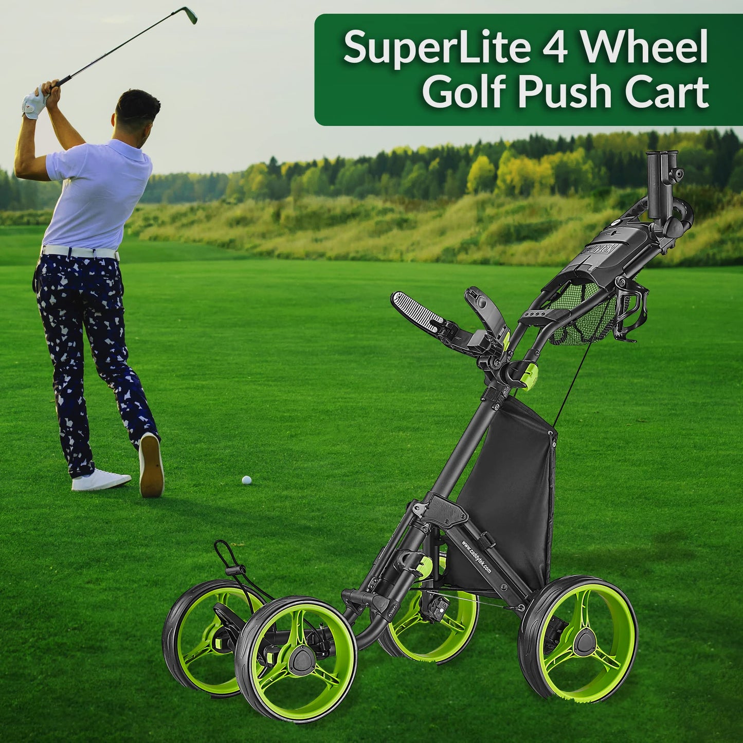 Caddytek Explorer V8 Golf Push Cart - SuperLite 4 Wheel Aluminum Foldable Cart with Adjustable Front Wheel Width, Foot Brake, Cooler Basket, Umbrella Holder, Drink Holder, Scorecard Console