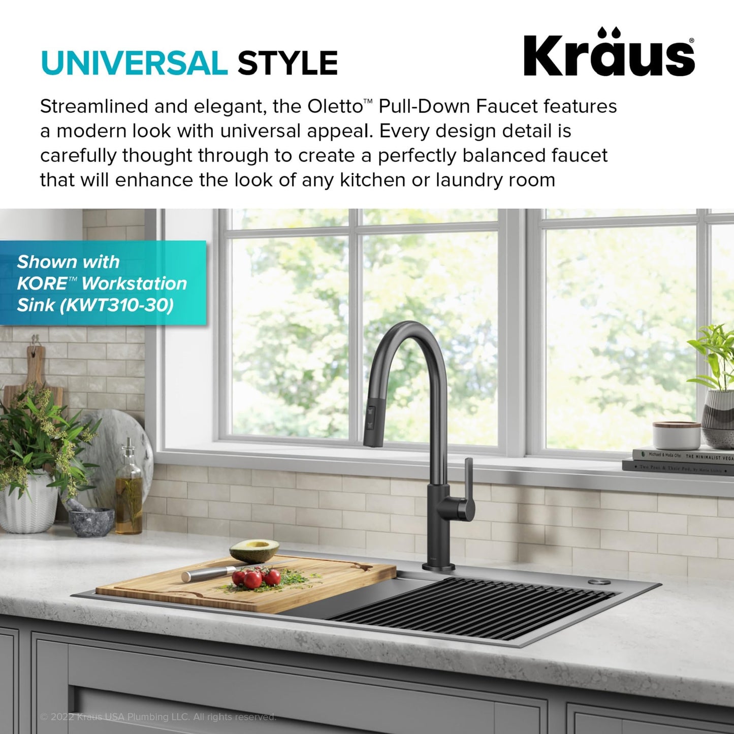 KRAUS Oletto High-Arc Single Handle Pull-Down Kitchen Sink Faucets in Spot Free Black Stainless Steel, Kitchen Faucets with Pull Down Sprayer, KPF-2820MBSFSB
