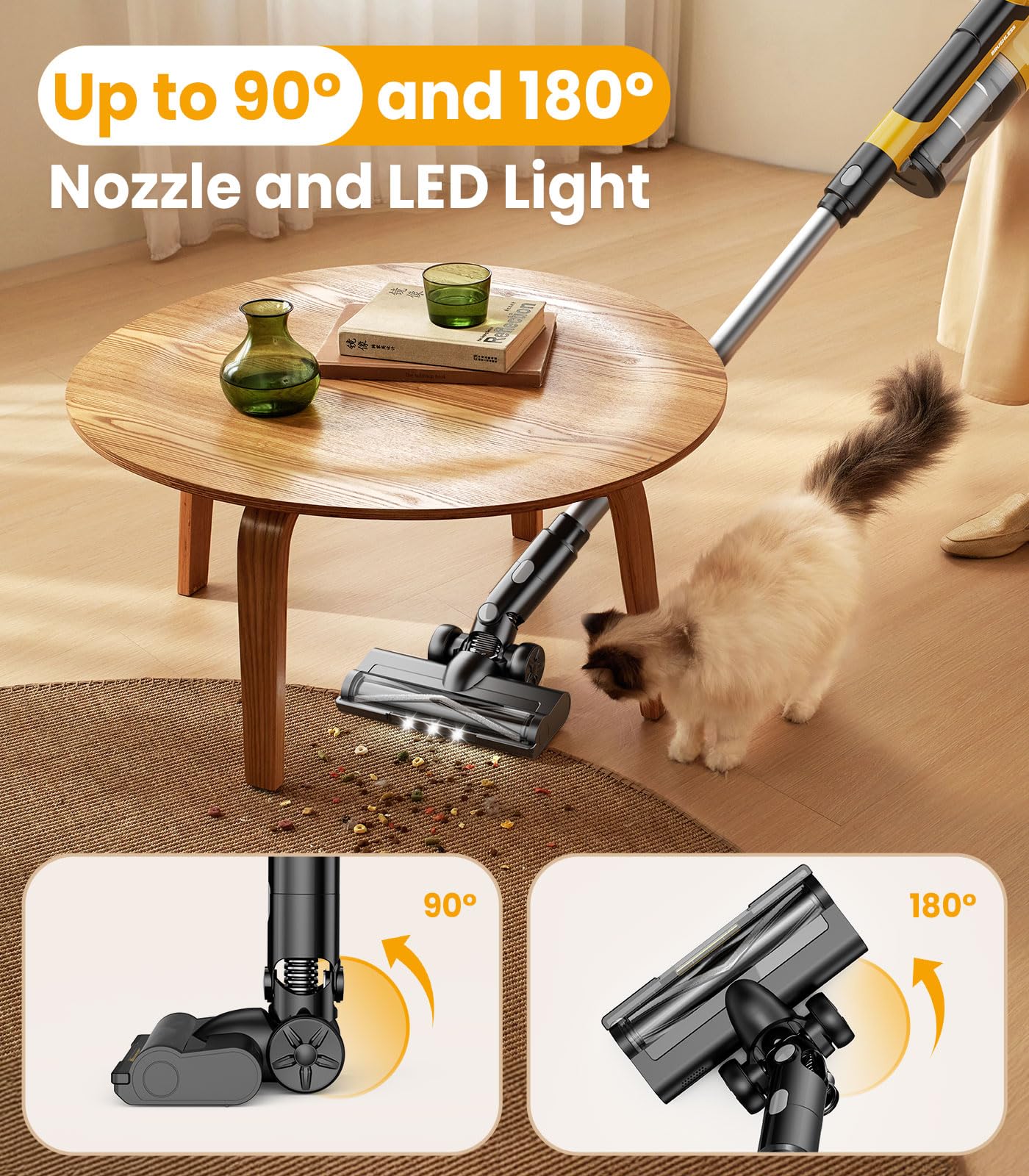 qimedo 8000mAh Cordless Vacuum Cleaner with 2 Batteries, 700W Powerful Suction, 90 Inch Extension Tube & 2L Dust Cup, 7 in 1 Stick Vacuum for Home, Hardwood Floor, Pet Hair, Dorm