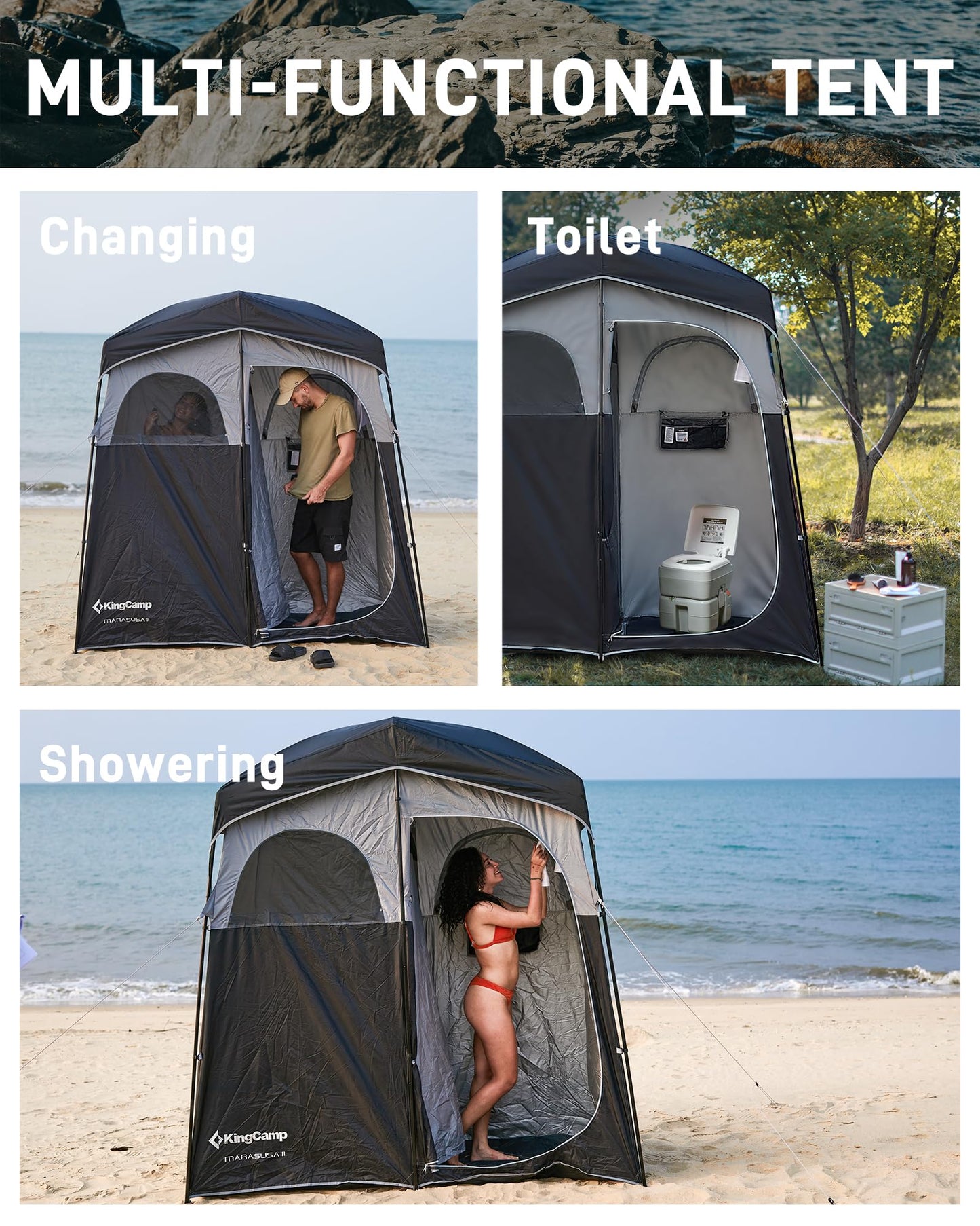 KingCamp Shower Tent, Portable Privacy Tent Outdoor Camping 1/2 Room Toilet Tents with Shower Bag & Dressing Room for Travel Beach Tailgate