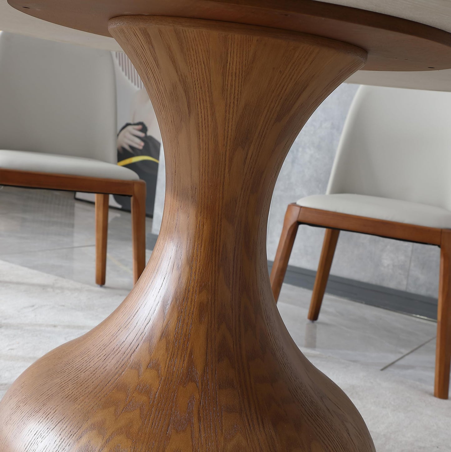 Legendstone Modern Marble Dining Table for 6, 59" Round Sintered Stone Table for Dining Room, Kitchen, Wood Base with Detachable Lazy Susan