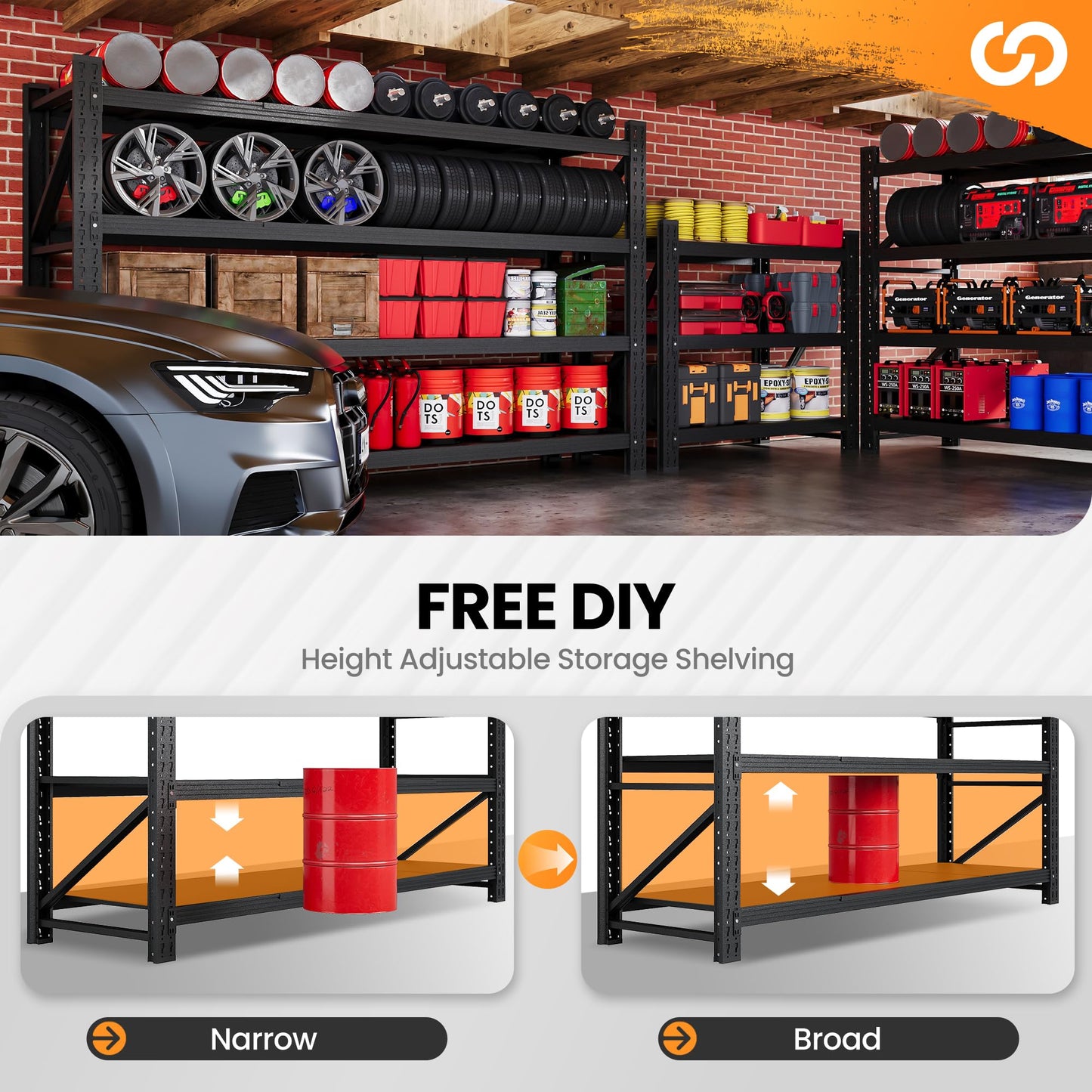 71” W Storage Shelves Heavy Duty, 5000LBS Metal Garage Shelving Units, 4 Tier Storage rack shelf, Steel Industrial Shelving , Adjustable Standing Shelf for Basement/Warehouse 71"W x 24"D x 70"H, Black