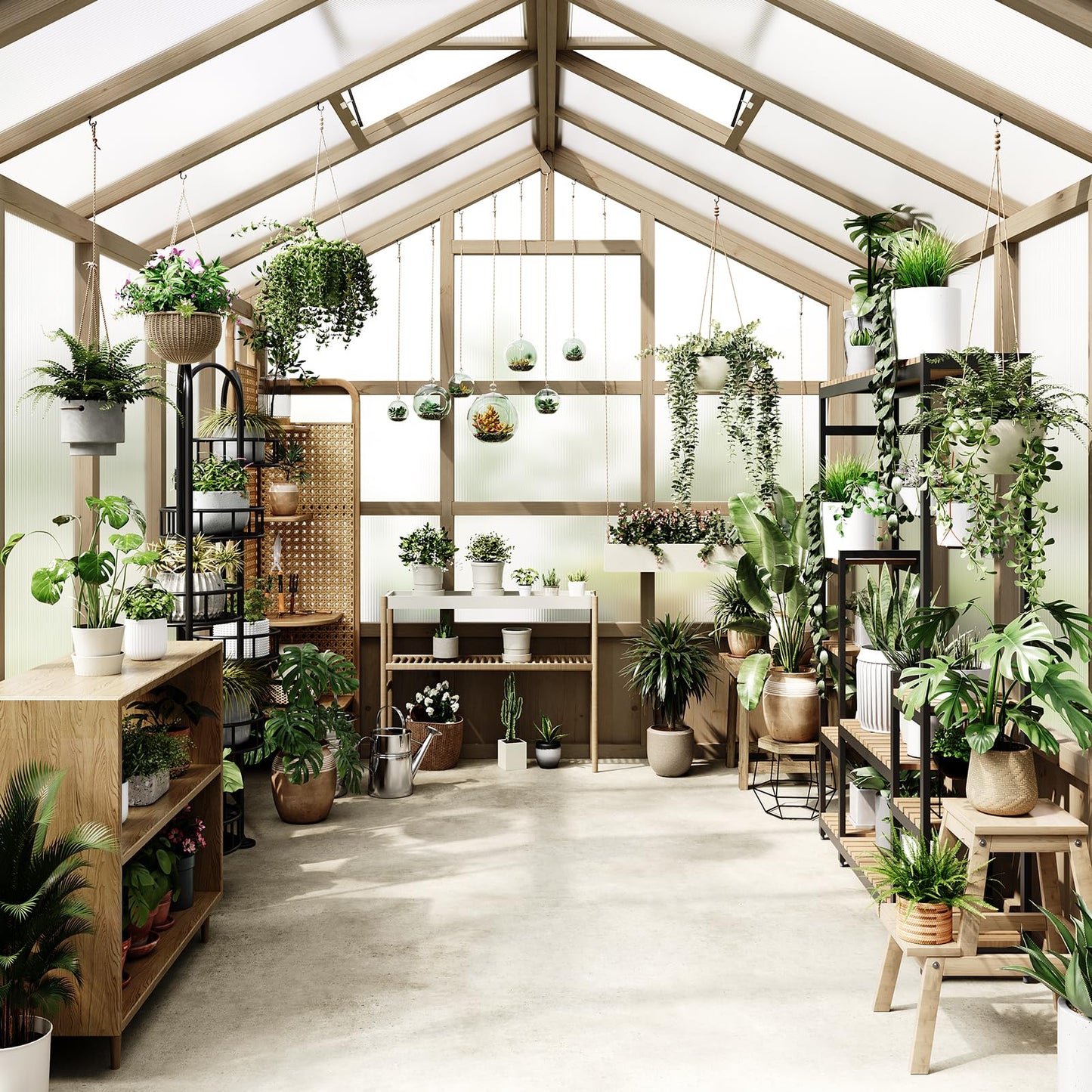 10x8FT Wooden Greenhouse, Greenhouses with Lockable Door, Wood Frame & Adjustable Vent, Greenhouse with for Outdoor, Garden, Yard, Light Brown