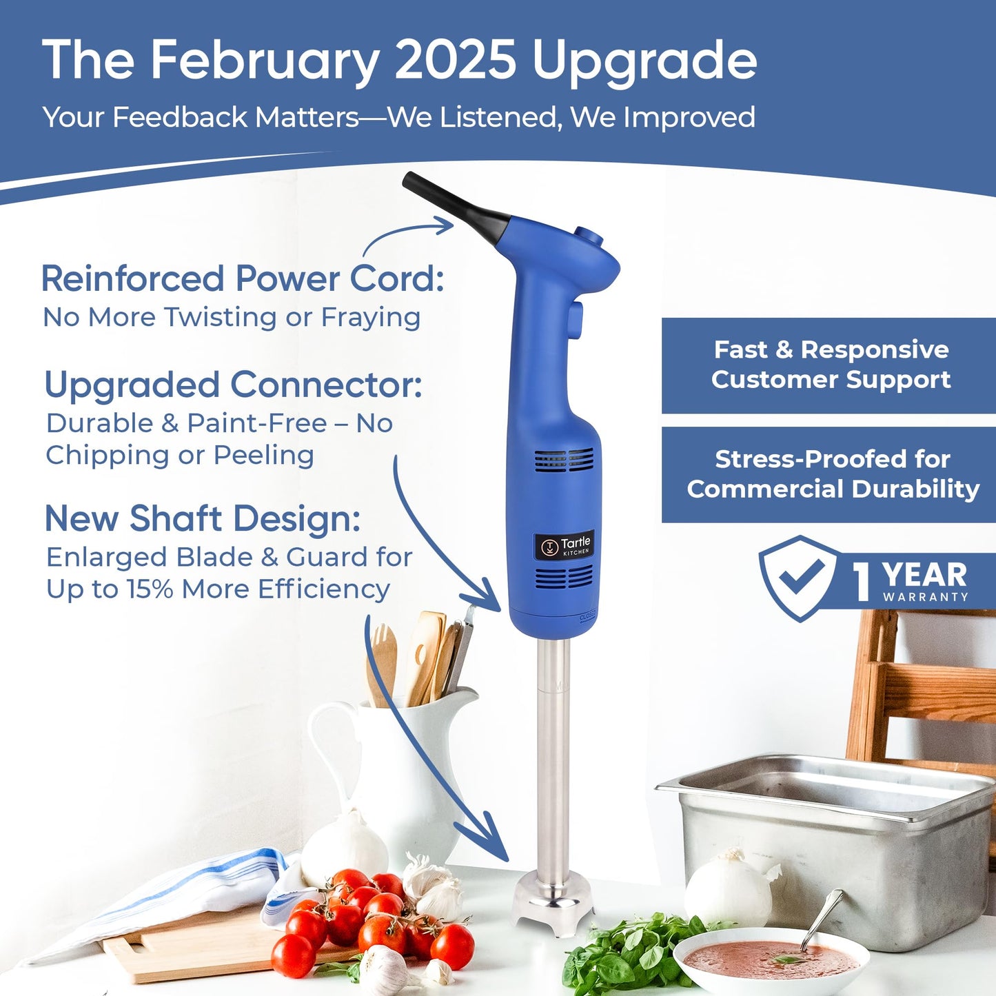 TK Tartle Kitchen Commercial Immersion Blender, Hand Held Blender, 350W 4000-20000RPM, Stainless-Steel, 10 inch Removable Shaft with Variable Speed -2025 upgrade