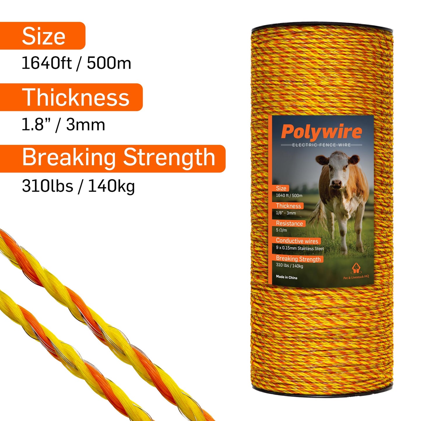 Pet & Livestock HQ - 1640ft Electric Polywire Fence with 5 Mile Charger - 2 Product Bundle