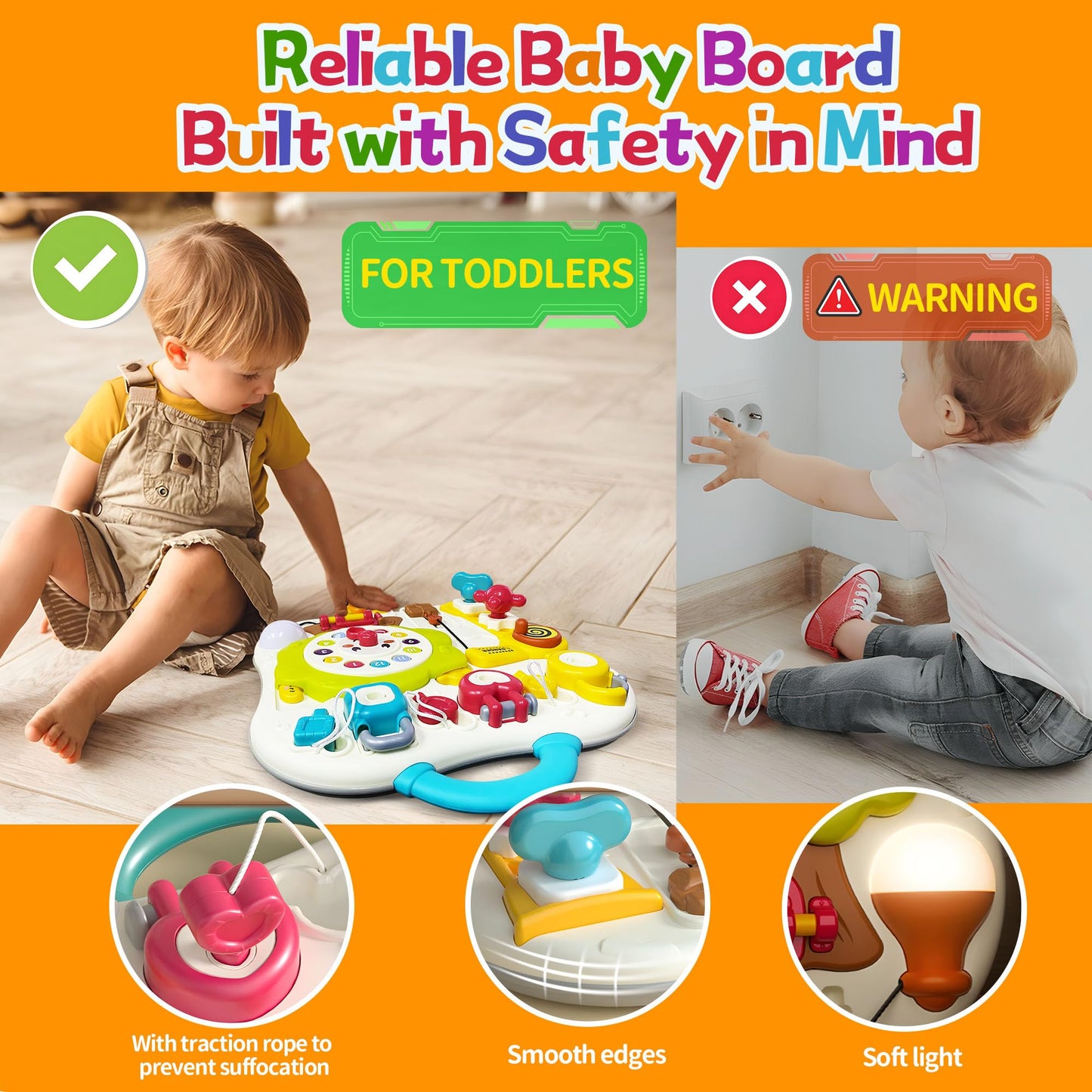 ROHSCE Soft Building Blocks for Toddlers, Montessori Baby Busy Board Sensory Toys STEM Toddler Gifts Busy Board for Babies 6-12 Months Fine Motor Skills Toys