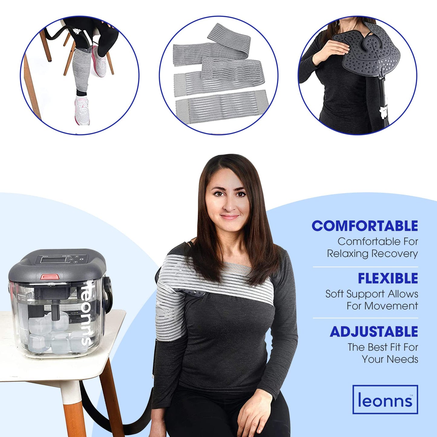 LEONNS® Cold Therapy Machine for Knee, Shoulder, Back & Hip After Surgery - Cryotherapy Machine with Universal Pad for Use in Multiple Places (Ice Machine + Universal Pad)