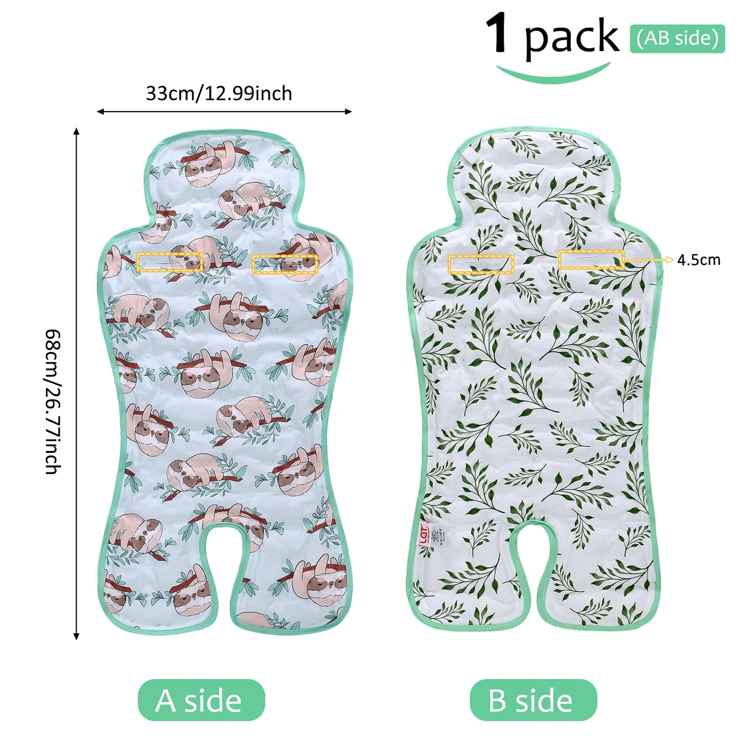 Gel Car Seat Cooler Pad,1 Pack Double Sides-Universal Baby Stroller Ice Cushion Cooler Mat,Summer Cooling Seat Liner,Multifunctional Suitable for Baby Dining Chair,Child Safety Seat(Sloth + Leaves)