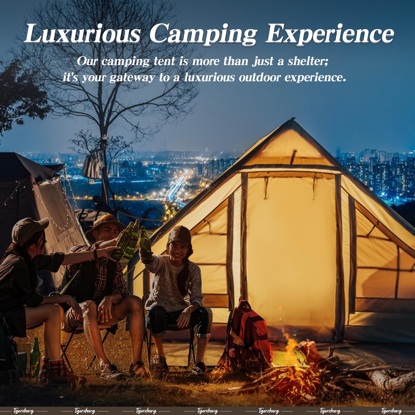 TIGERXBANG Inflatable Tent for Camping, 4-6 Person Glamping Air Tents, Easy Setup 4 Season Luxury Cabin, Waterproof & Windproof Inflatable House Tent with Panoramic View Windows