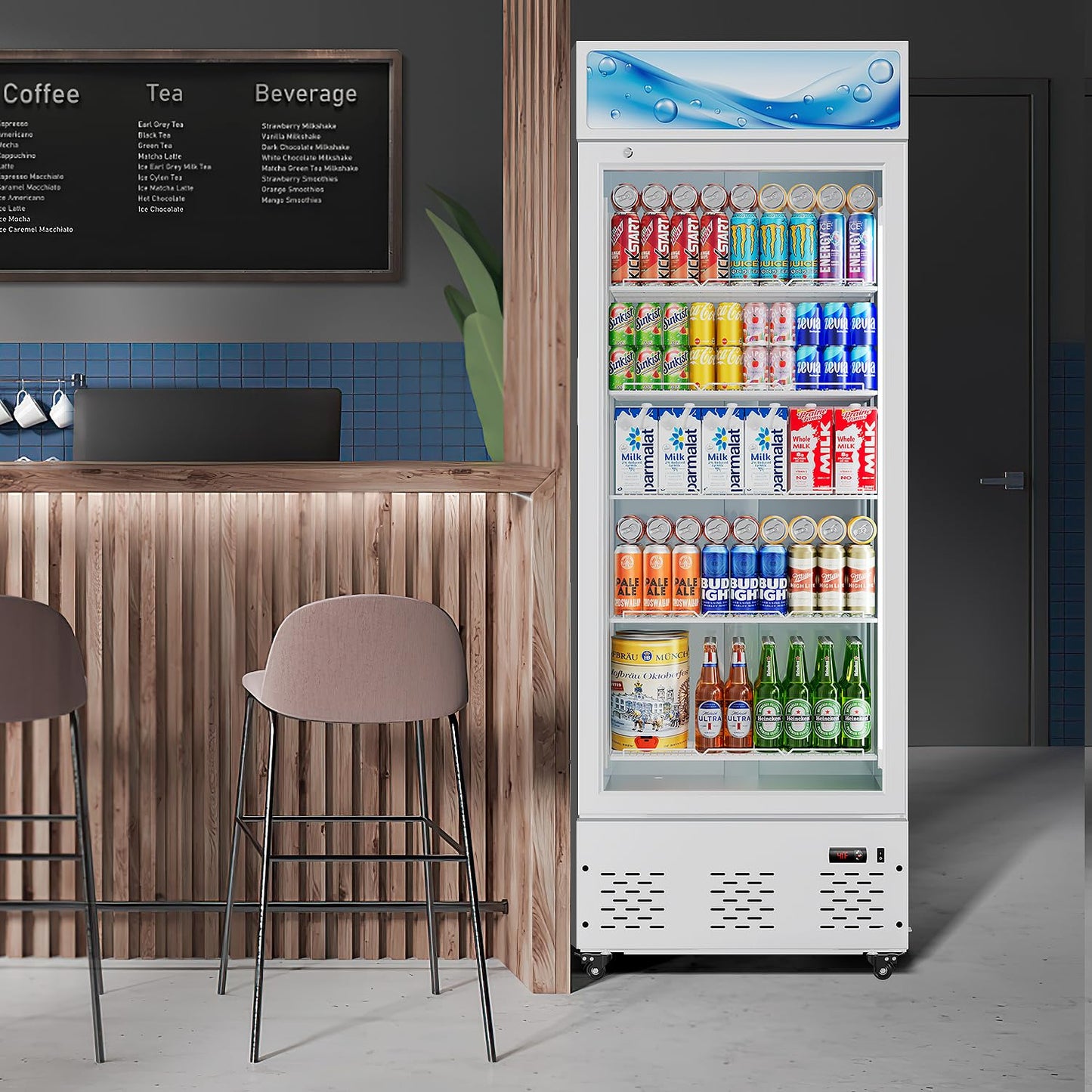 ECEVT 26.8'' W Commercial Beverage Fridge, 15 Cu.ft. Merchandiser Refrigerator Glass Door Upright Display Cooler with LED Light and Adjustable Shelves for Restaurant Grocery Stores Home, White