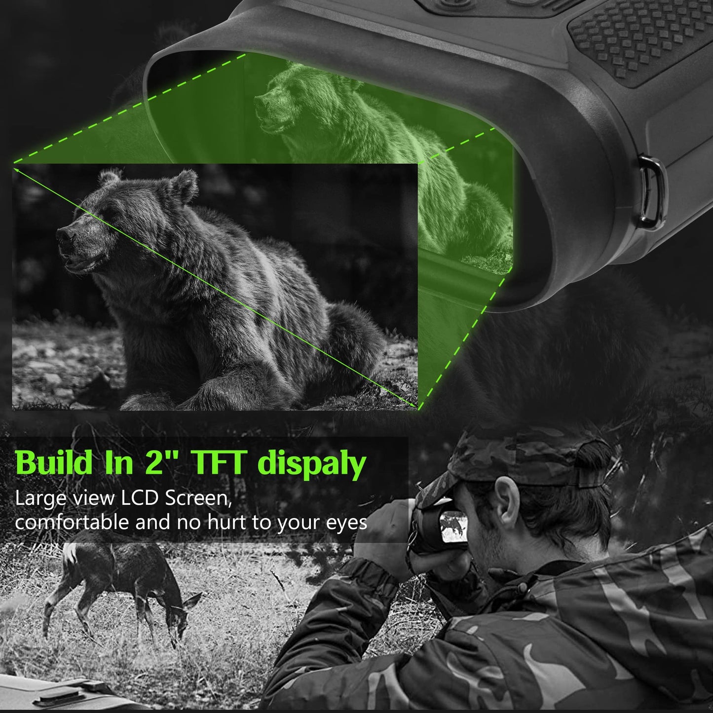 Tydeux Night Vision Binocular/Digital Infrared Night Vision Scope - Infrared 2x31 Waterproof Hunting IR Telescope with 2.0 inch TFT LCD in-View, 640x480p HD Photo Camera Video Display