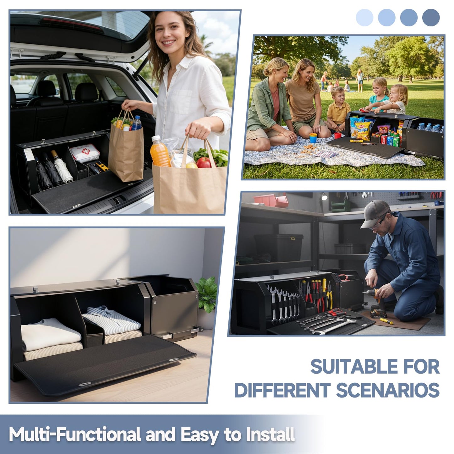 XCF Car Trunk Organizer, Collapsible Leather Car Trunk Storage Organizer with Lid and Sturdy Handle Car Organizer and Storage for SUV, Truck, Sedan (Black, 41 x 11.4 x 12.2in)
