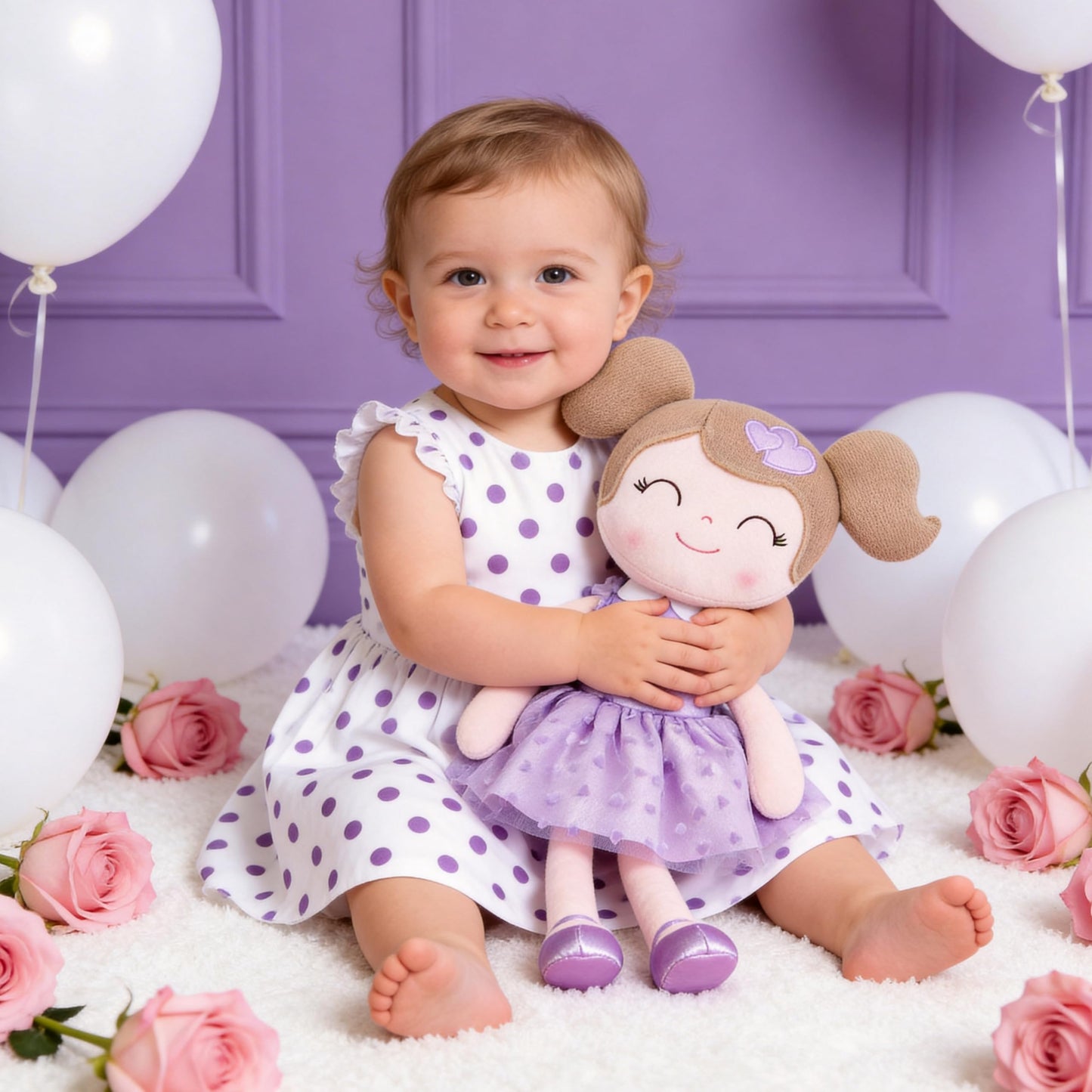 Gloveleya Baby Doll Valentines Day Gifts I Love You Gifts Soft Toy Plush Dolls Purple Flocking Heart Girl 16 Inches