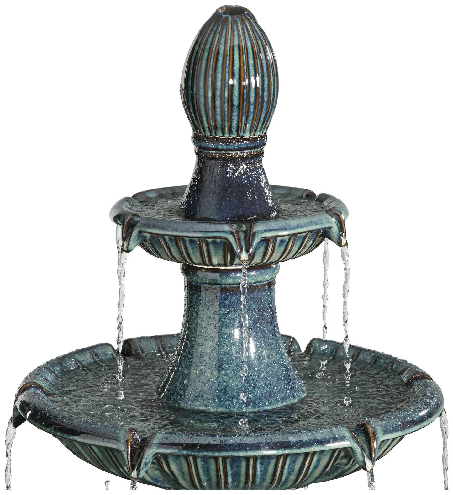 Formentera 46" High Large Italian Indoor Outdoor Decor Teal Blue Ceramic Floor Fountain with Light LED Waterfall 3-Tier Standing Water Feature for Outside Garden Patio Yard Backyard - John Timberland