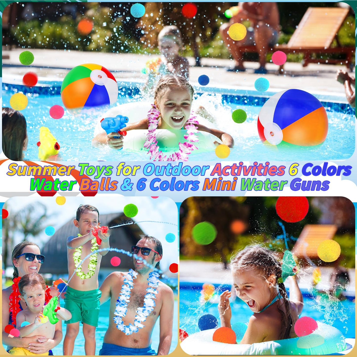 Oleitodh 126 Pcs Kids Summer Beach Party Favor Bulk-Includes 18 Inflatable Beach Balls, 36 Sand Bucket&Shovel Set, 18 Neon Sunglass, 18 Water Guns,18 Water Balls,18 Hawaiian Leis for Luau Party Decor