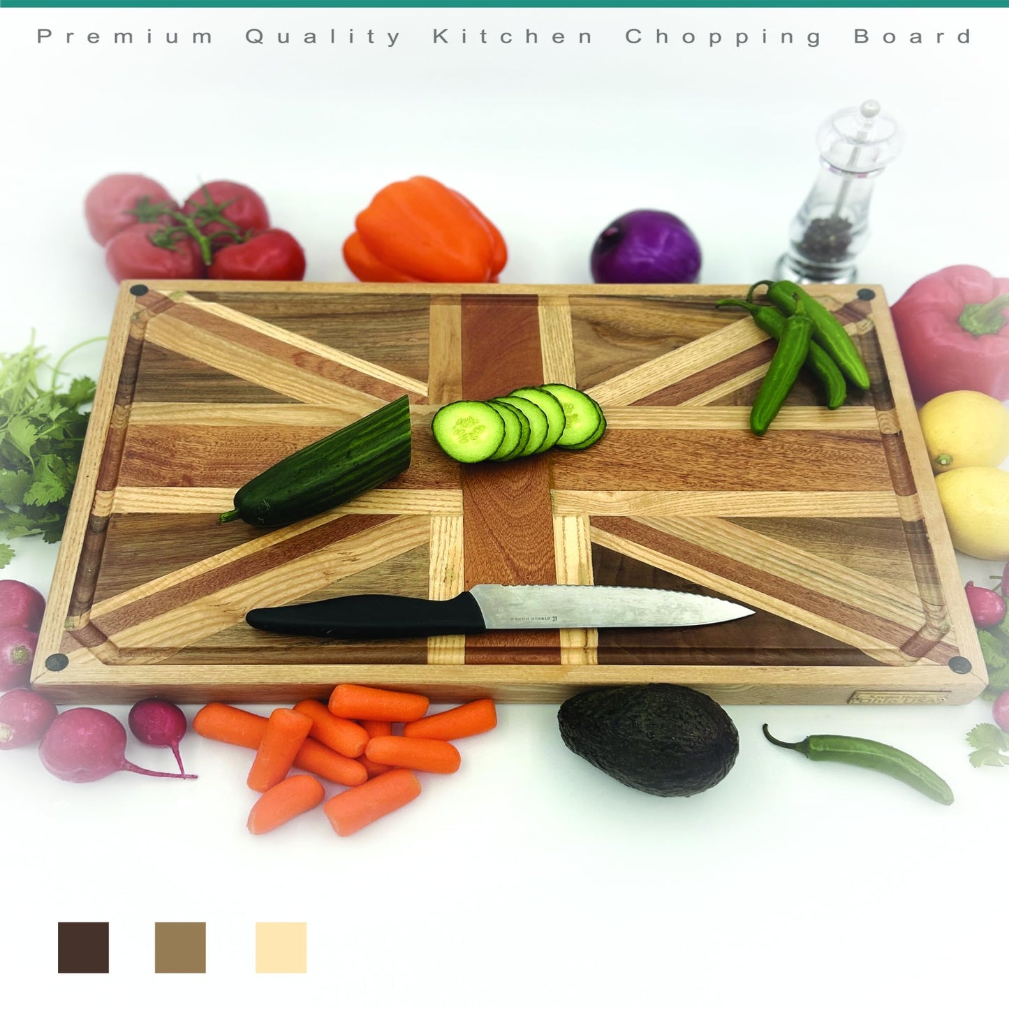 Cutting Board, 21x 13 x 1.5 inches, Solid Wood Cutting Board With Non-Slip Feet, Multipurpose Juice Groove Board with Back Plate Kitchen decor Organic Wood Edge Grain