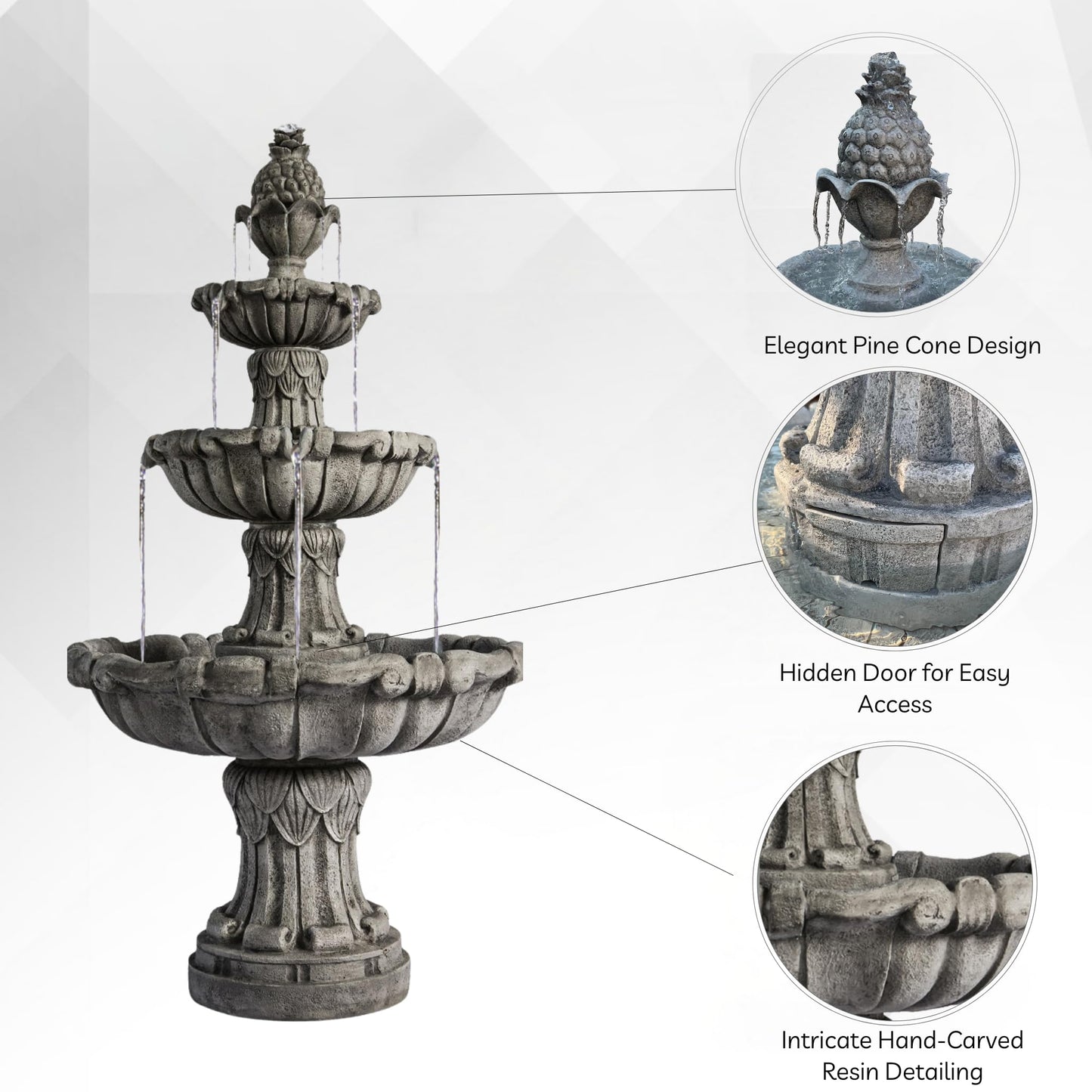 XBrand 58.3" 3-Tier Outdoor Freestanding Water Fountain - Classic Leaf Design