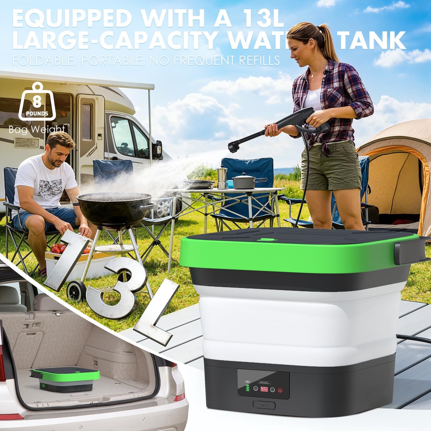 Cordless Pressure Washer, portable pressure washers with 3.5Gal Tank,7 Adiustable Handheld Portable Pressure Washers with 6-in-1 Nozzle, Max 550PSl,16.7FT Hose, 5x4000mAh portable power washer for Car