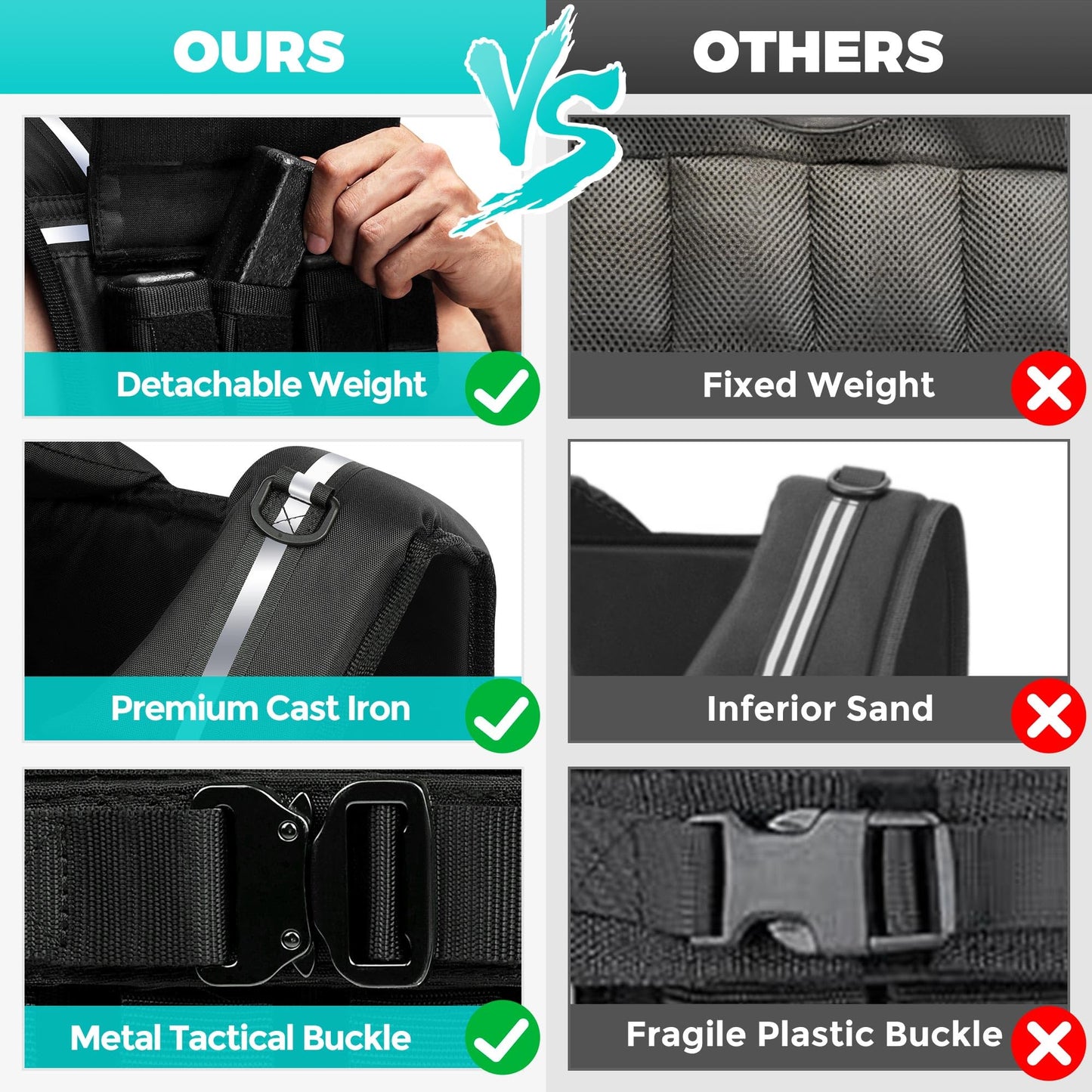 Adjustable Weighted Vest Men 35lb/45lb, Rucking Vests for Walking with Reflective Stripe, 1.2" Ultra Thick Shoulder Padding Strength Training Workout Vest for Running GYM Home, Detachable Iron Weights