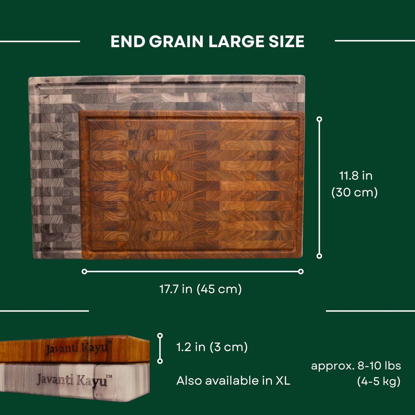 Teak End Grain Cutting Board (L: 18"x12") – 100% Solid Wood Butcher Block with Juice Groove – Knife Friendly, Self-Healing & Professional – Thick Wooden Grain Cutting Board for Meat, Cheese - Gift Box