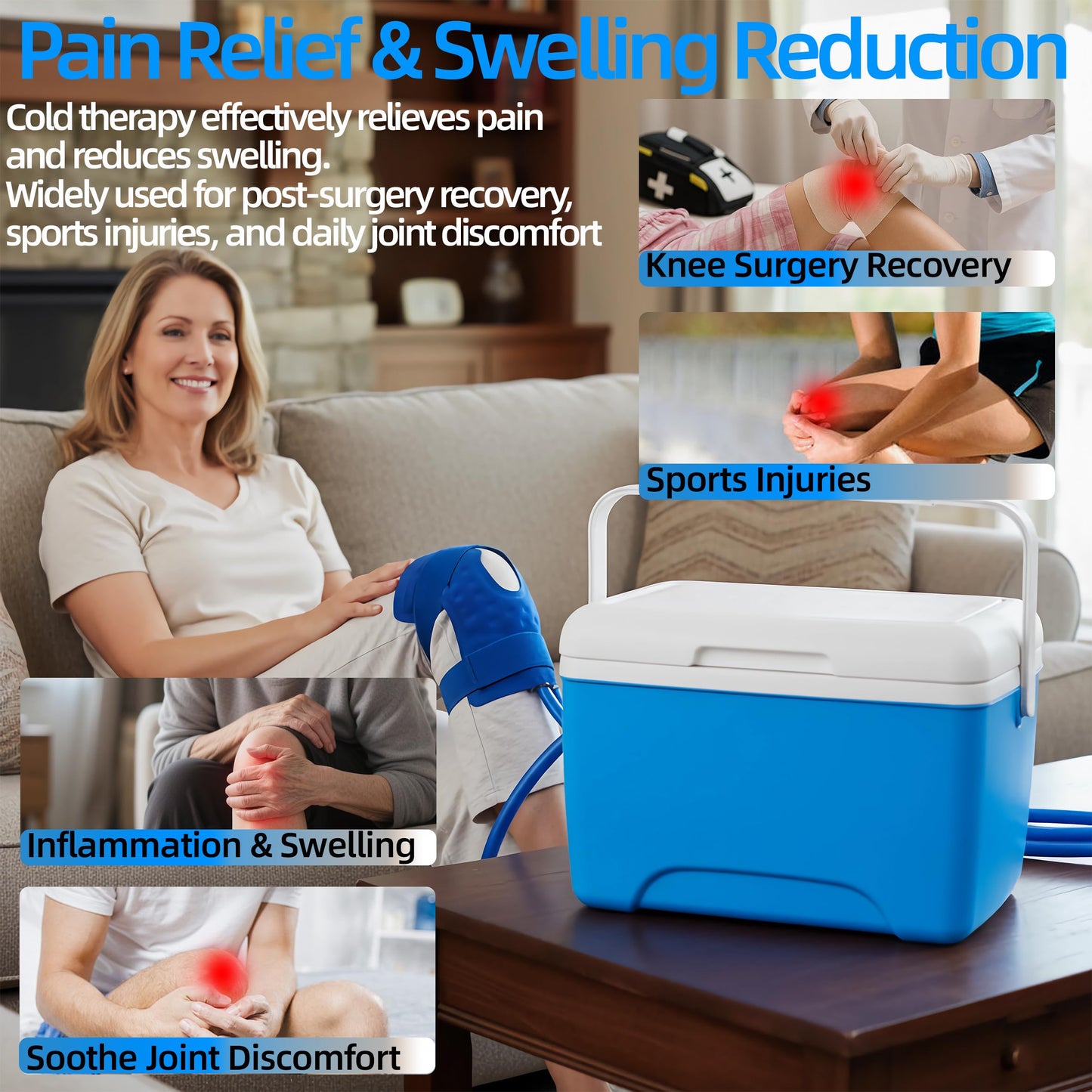 Cold Therapy Machine for Knee Replacement with Programmable Timer, Ice Machine After Surgery, Cryotherapy Pain Relief & Swelling Reduction Post-Op, Compression Pad for Knee, Ankle and Elbow