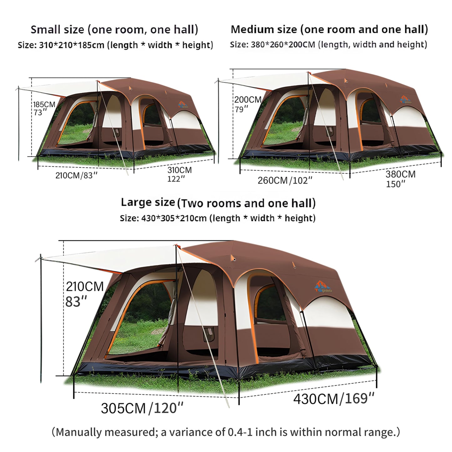 TGpao Large Family Camping Tent, 4-6 Person Multi-Room Waterproof Tent with Screened Porch,Glamping Tent for Camping with Lightning Protection (Coffee,4-6 People)