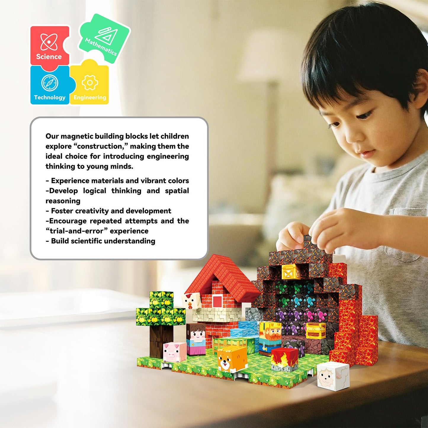 powerful xishan 150 PCS Magnetic Blocks, Magnetic Building Blocks Cubes, Farm Magnet Toys for Kids Ages 3+, Magnet Blocks with 4 Bottom Plate for Boys, STEM Toys & Ideal Christmas Birthday Gift