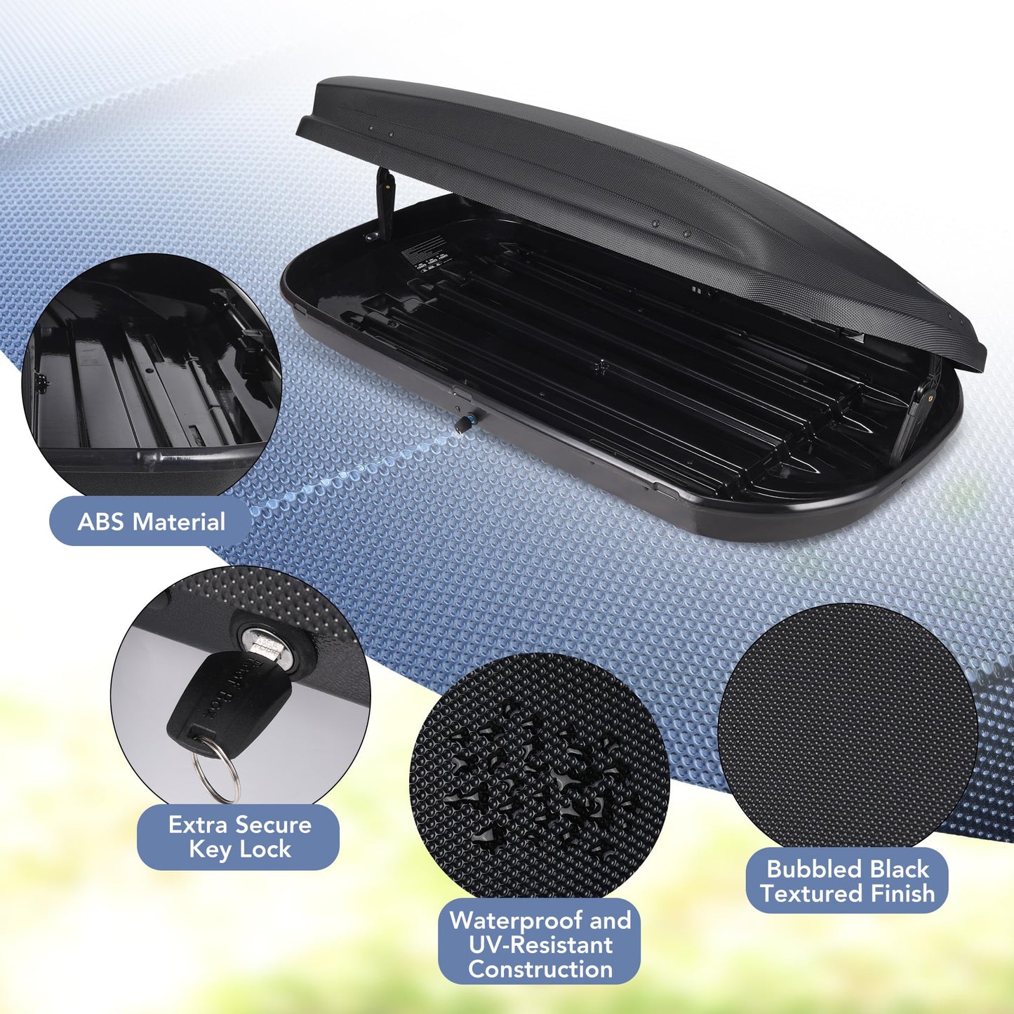 SLEKVERSA Roof Top Cargo Carrier, Vehicle Rooftop Hard Shell Travel Storage Box with Dual Sided Opening & Universal Mounting