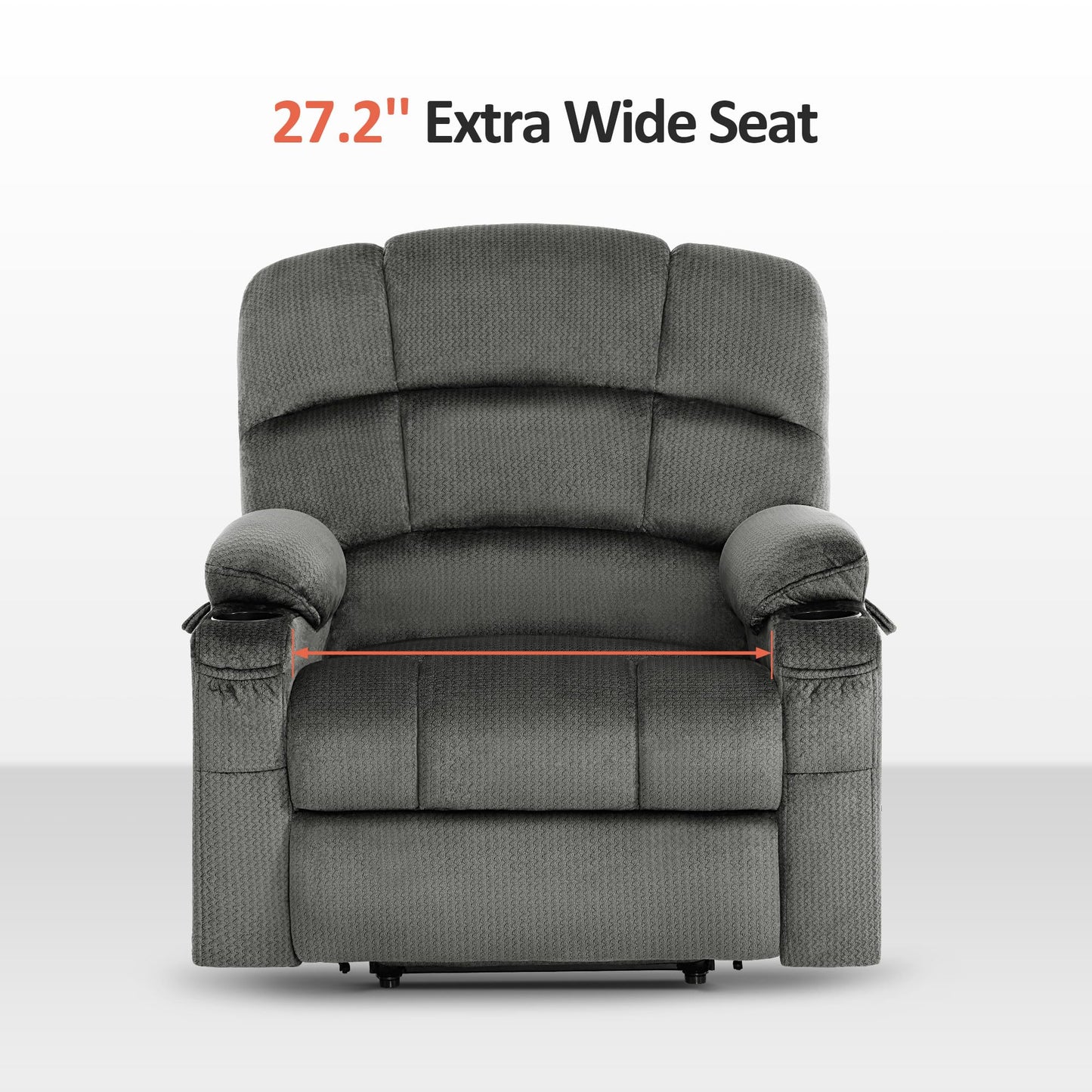 MCombo Oversized Dual Motor Power Lift Recliner Chair Sofa with Massage and Heat for Big Elderly People, Infinite Position, USB Ports, Fabric R7677 (Grey, Medium-Oversize)
