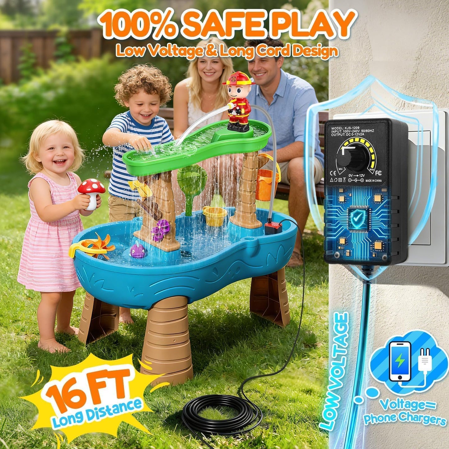 Water Table Pump Kids Toys: Firefighter Water Table Pump Continuous Flow Adjustable Water Pressure 12V Safe Plug-in Long Cord No Drilling Kids Outdoor Water Play Toys Accessories for Toddlers 1-3 4-8