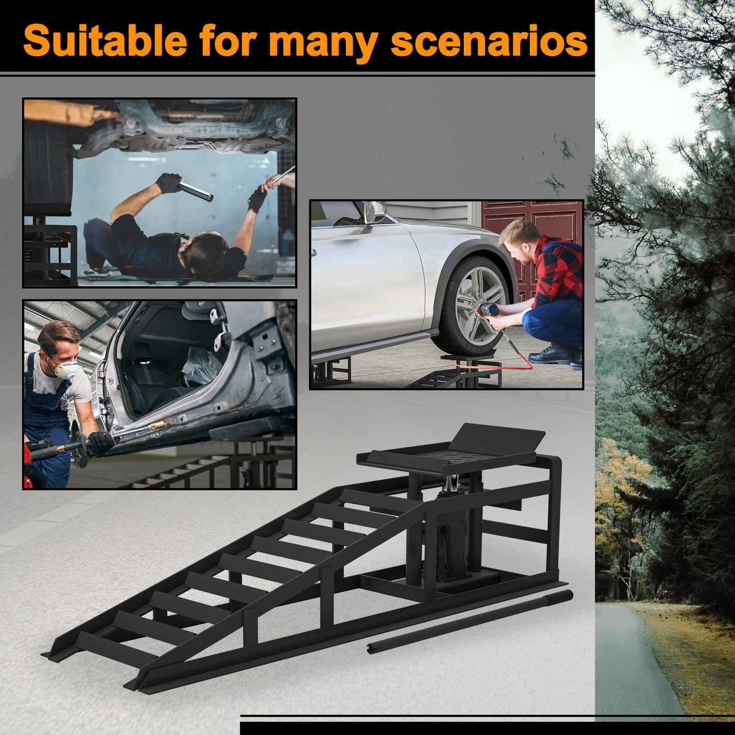 2 Pack Hydraulic Car Ramps 5T 10000lbs Low Profile Car Lift Service Ramps Truck Trailer Garage,Height Hydraulic Vehicle Ramps, Lift Height 11.61-16.21 inches