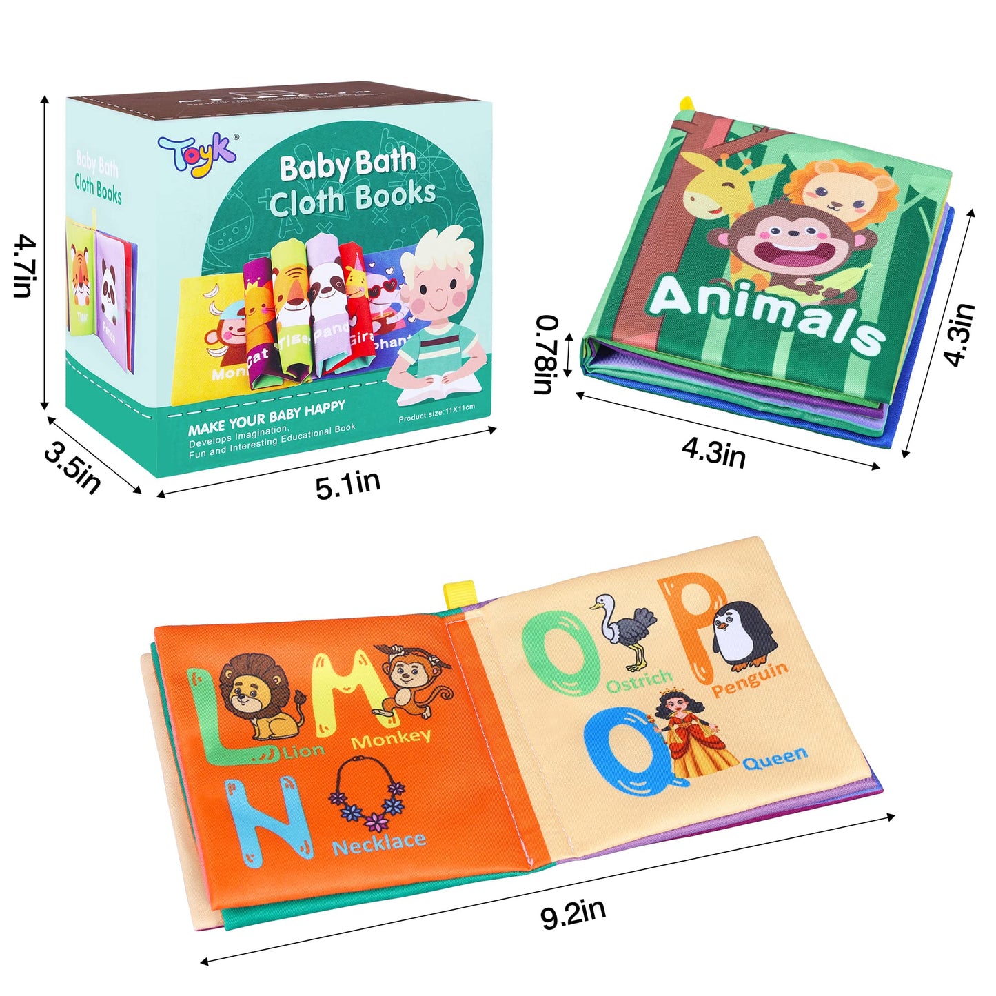 Baby Bath Books, Nontoxic Fabric Soft Baby Cloth Books, Early Education Toys, Waterproof Baby Books for Toddler, Infants Perfect Shower Toy, Kids Bath Toys Birthday Gift (Pack of 8)