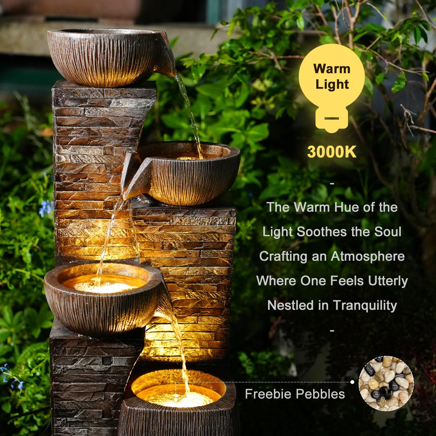KAISOKU 38.2" Tall Outdoor Water Fountain,Stone Texture Modern 4 Tiers Cascading Bowls Garden Fountains Outdoor,Suit for Patio, Deck, Porch, Lawns, Backyard and Home Art Decor