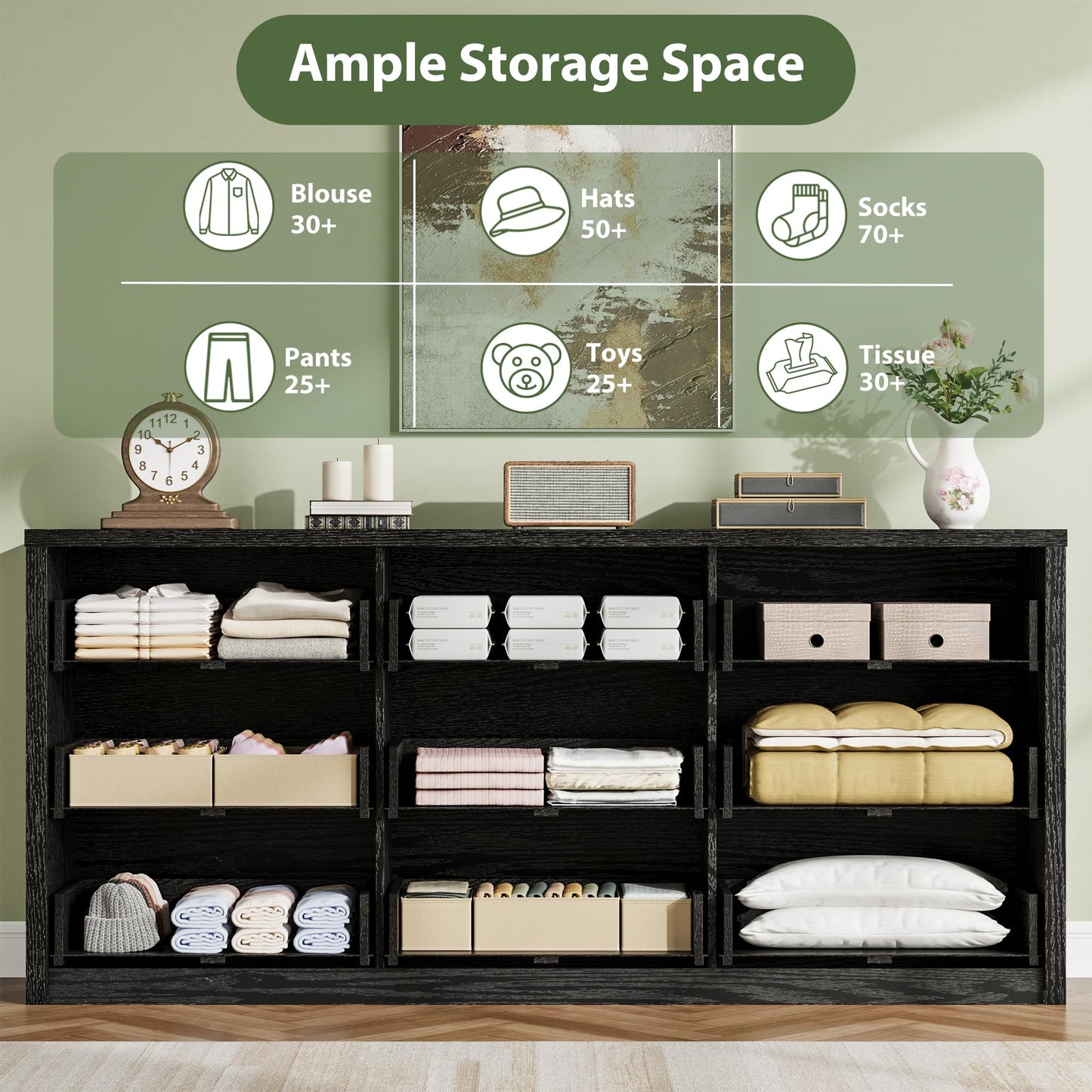 GarveeHome 9 Drawer Dresser for Bedroom, Wide Modern Chest of Drawers, Large Wood Dresser Wooden Storage Organizer for Living Room, Hallway Entryway