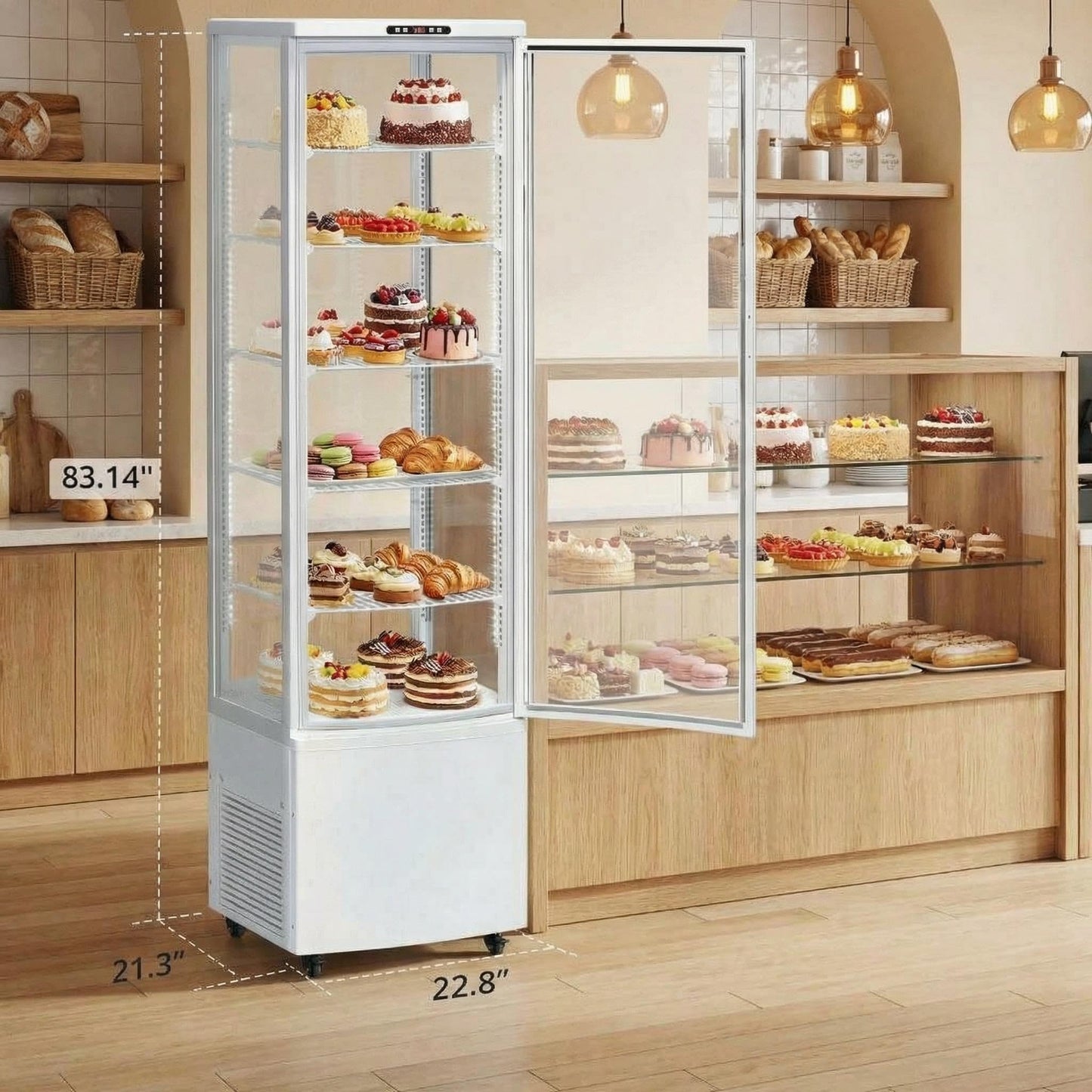 10.9 Cu.ft Commercial Display Refrigerator Case, 5-Tier Countertop Pastry Display Case, Adjustable Shelves, LED Lighting, Double-Layered Glass, Auto Defrost, for Bakery, Pastry, Restaurant, Cafe