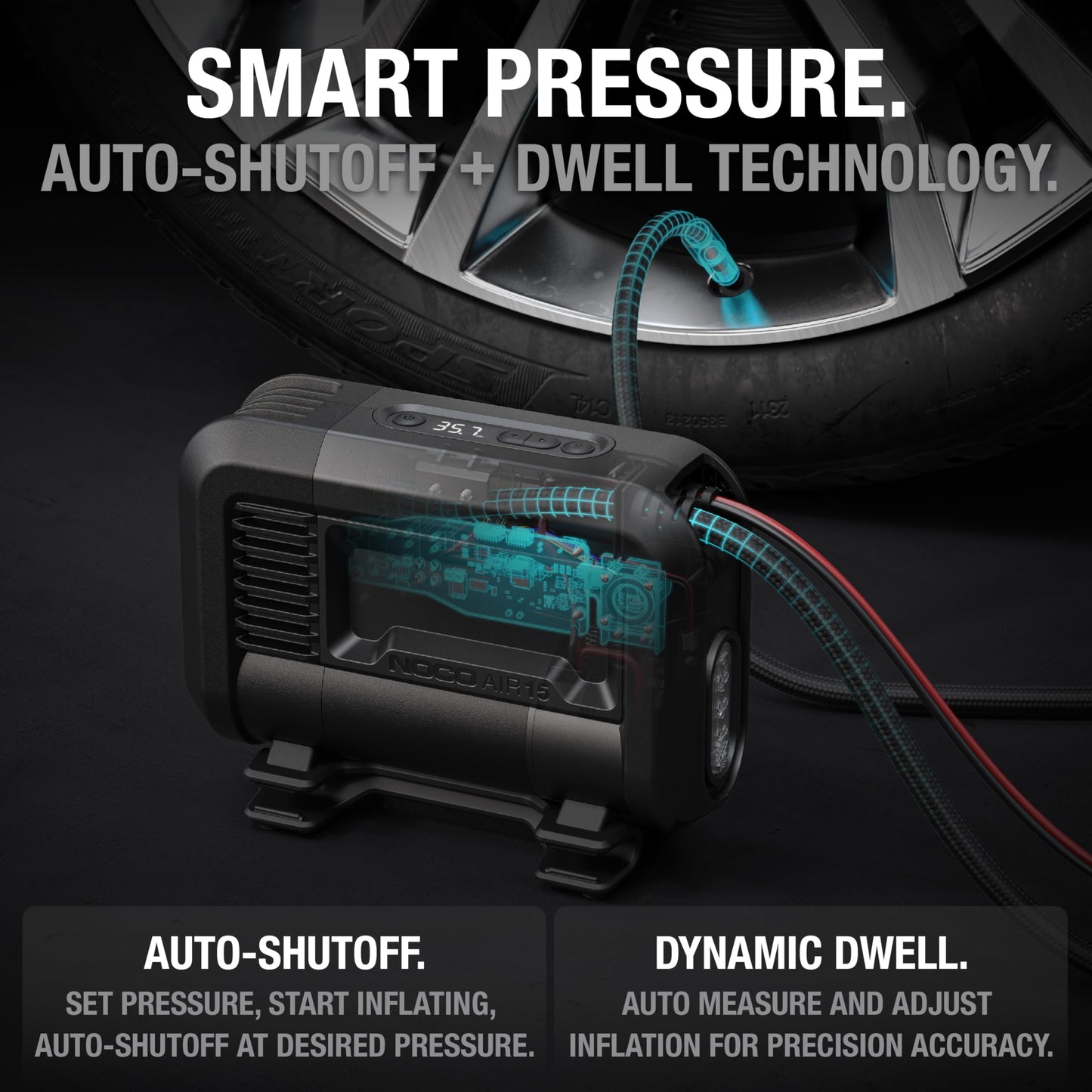 NOCO AIR15: UltraFast 15A Tire Inflator - 12V Portable Air Compressor Pump – 44 SLPM Airflow Inflates 0–40 PSI in 2.9 Minutes – Digital Gauge + Auto-Shutoff