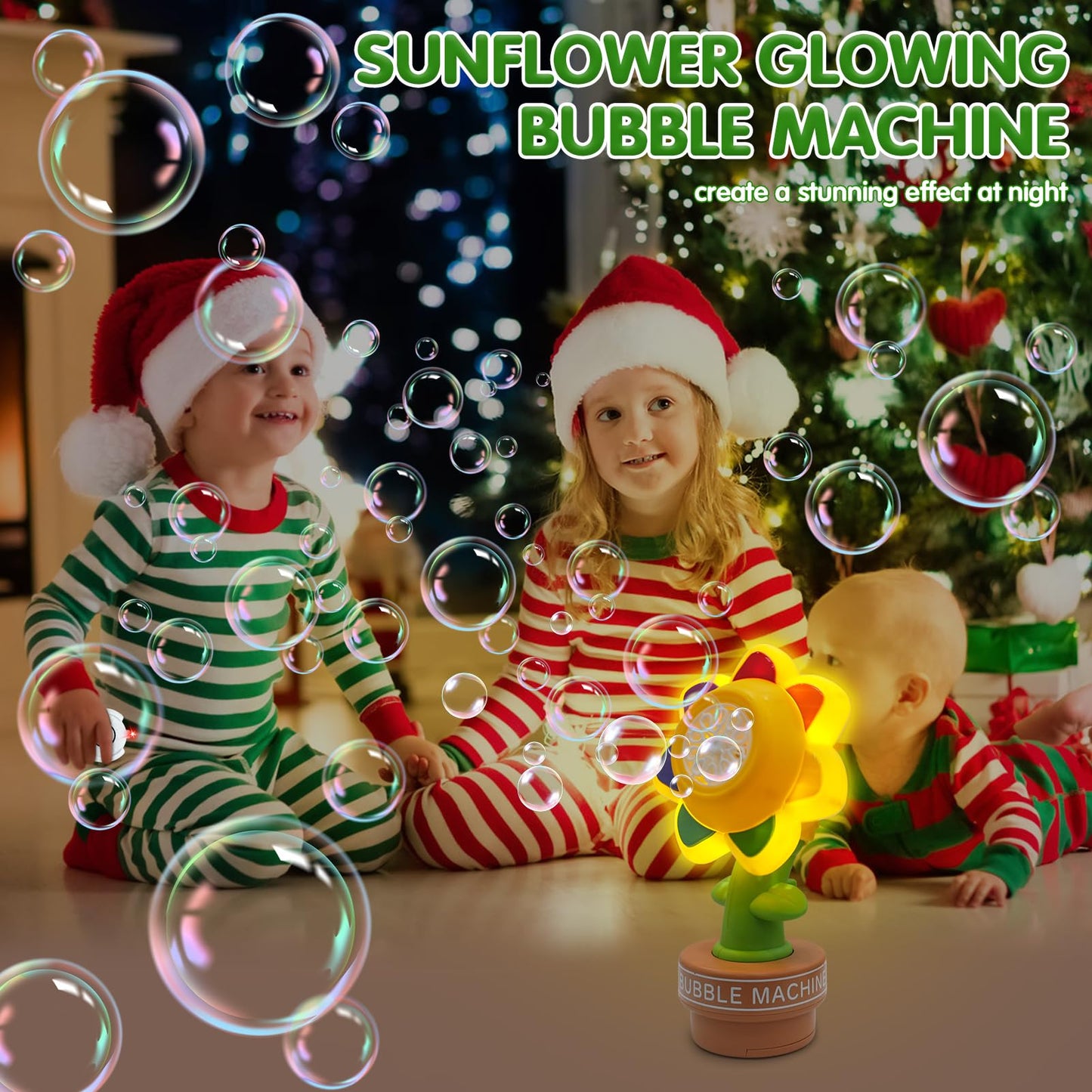 Sunflower Bubble Machine with Remote Control, Dancing Sunflower Bubble Machine with LED Lights, Rechargeable Automatic Bubble Maker for Car, Weddings, Birthday Parties