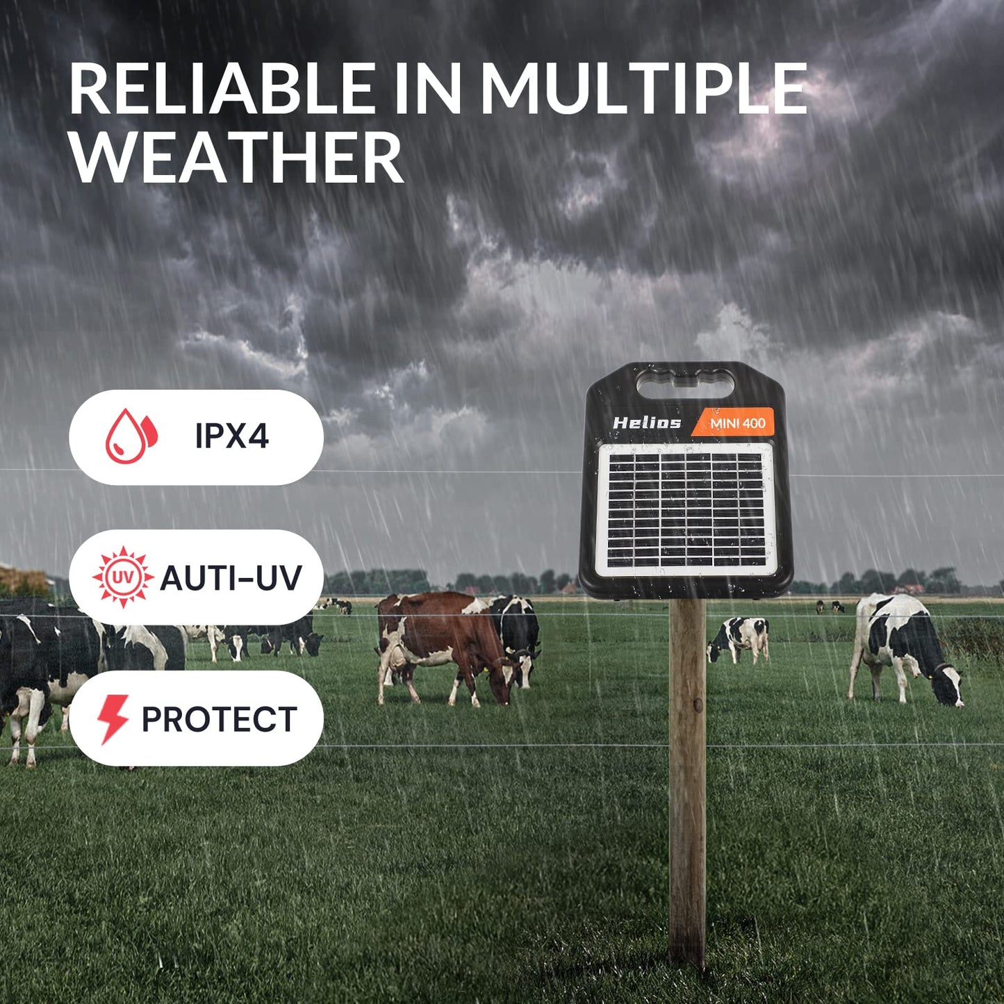 Solar Electric Fence Set: MINI400 + MINI250Front Solar Electric Fence Charger, 0.3Joule & 0.18Joule for Versatile Protection